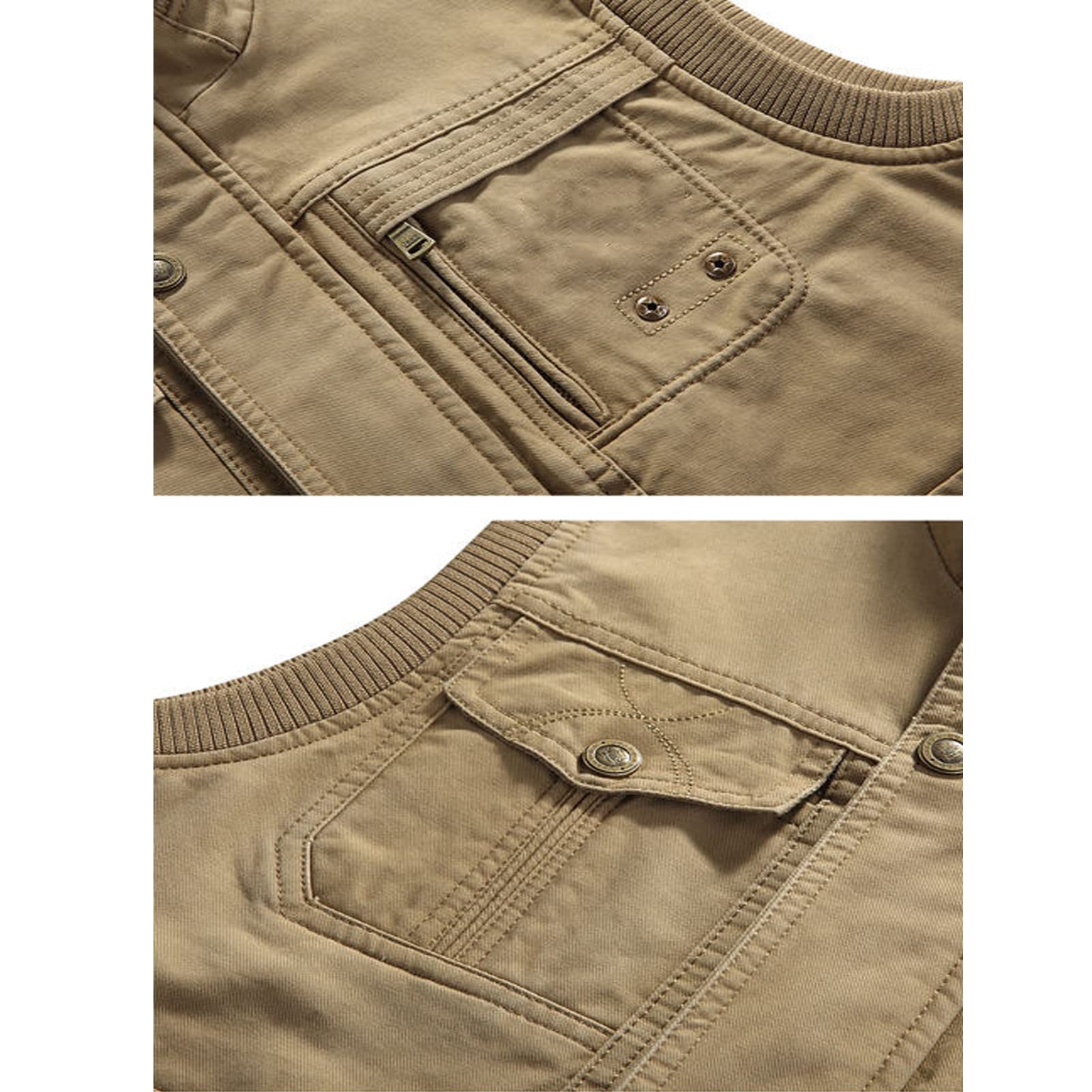 Múltiples Bolsillos Cotton para Hombres Gilet Chaleco Al Aire Libre Casual Zip Up Chaqueta Sin Mangas Cálido Pesca Chaleco De Viaje Trabajo Outerwear khaki-4XL