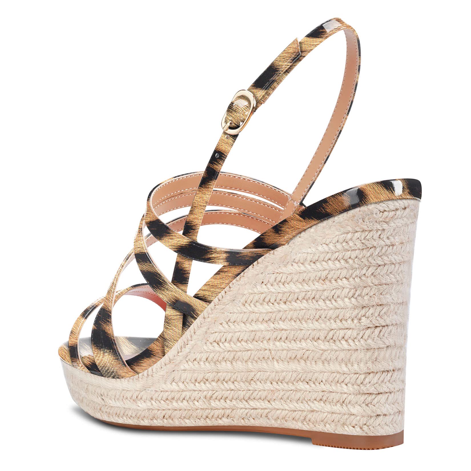 Aachcol Mujer cuña esparto Plataforma Sandalias Abierta Punta Correa Tobillo Slingback Correa posterior Alto High Heel Dress Zapatos Charol 10 CM