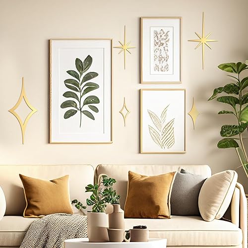 Miniatura 5 de Yaocom 5 piezas de decoración de pared dorada de mediados de siglo, decoración de arte retro con explosión de estrellas de metal, escultura de pared