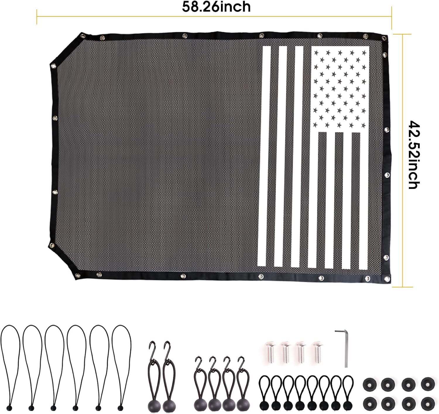 Sunshade for Ford Bronco Sunshade Top Cover Compatible with New Ford Bronco 2021 2022 2023 2024 2025 2026 4 Door, Full Length Mesh Sun Shade Bimini Top Cover, Blocks UV Wind Noise, Flag