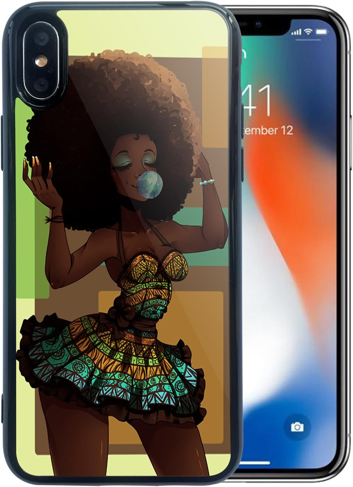 iPhone X Case iPhone Xs Case African American Girls Women Art Girly Design Black Hair Afro Love Smooth Sleek TPU Protective - KITATA