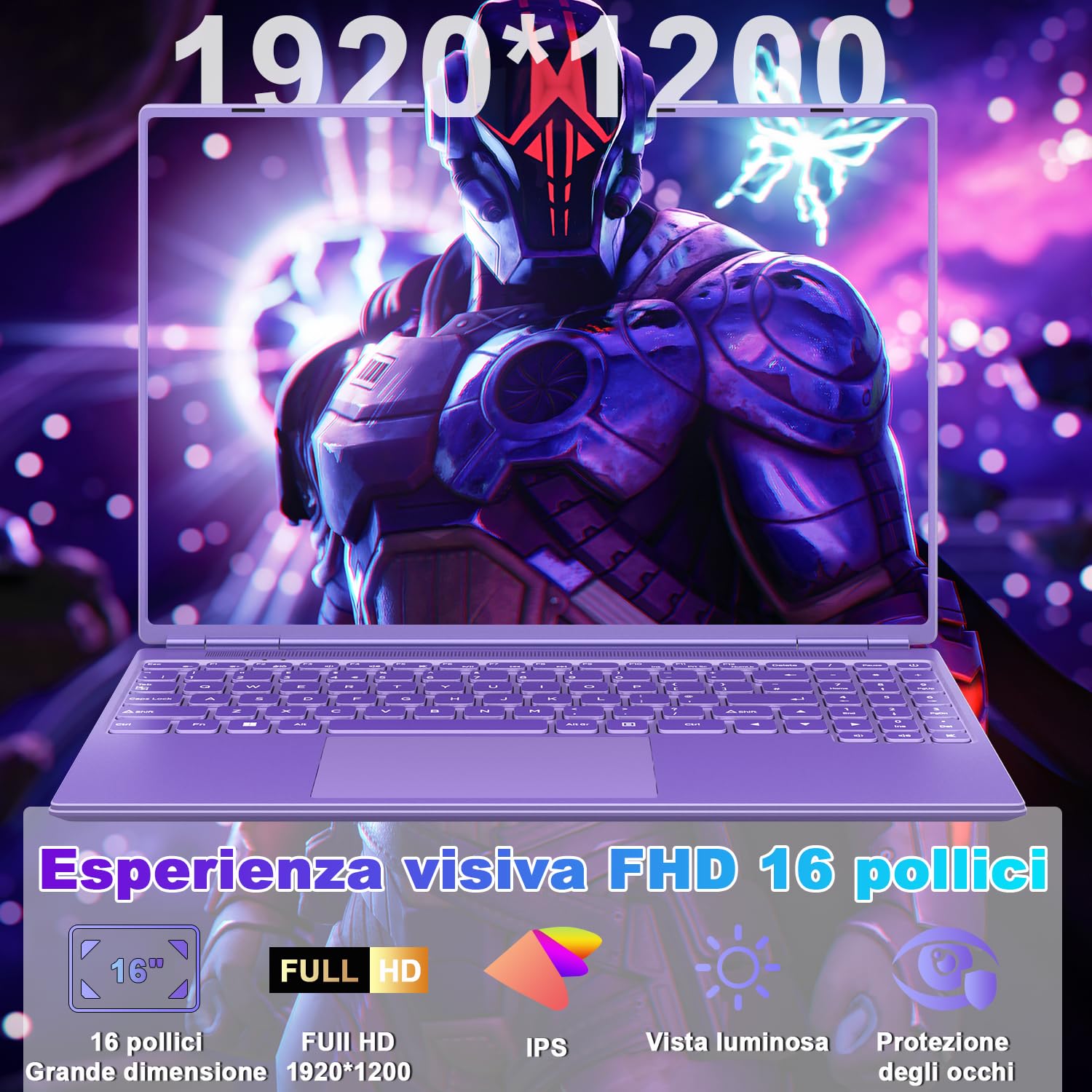 PC Portatile 16 Pollici Laptop Notebook Celeron N5095 (fino a 2.9Ghz), Win 11 Portatile 12+512GB 1TB SSD Espansione丨Ventola di Raffreddamento丨Supporto 5G WIFI丨1920 * 1200 2K Schermo Doppio-Viola