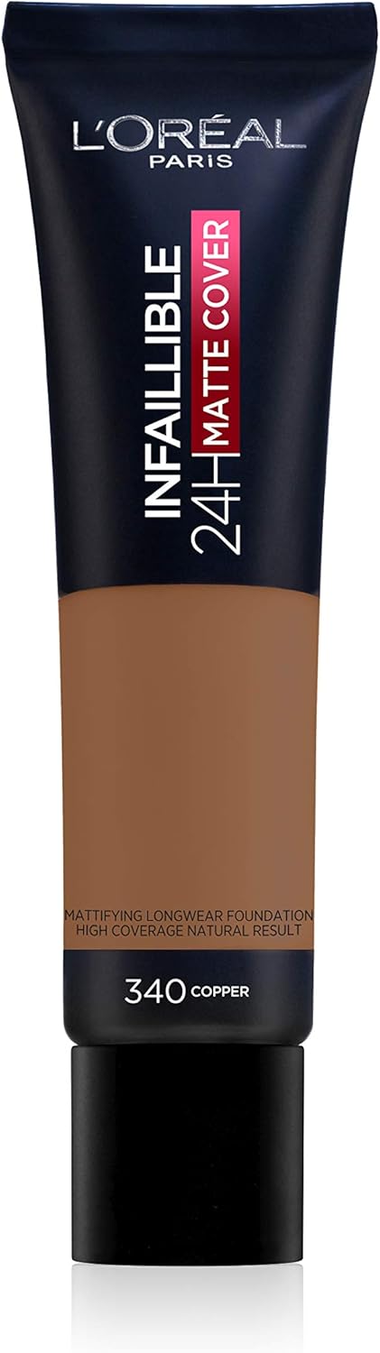 L’Oréal Paris Infaillible 24H Matte Cover 340 Cuivre/Copper, Long-Lasting Liquid Makeup, High Coverage, Waterproof and Smudge-proof