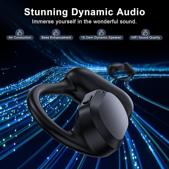 TTQ Open Ear Headphones, Open Ear Earbuds, IPX7 Waterproof, Bluetooth 5.3 True Wireless Sports Over Ear Earbuds with Earhooks, Built-in Mic, Crystal-Clear Calls for Running Workout Cycling Driving