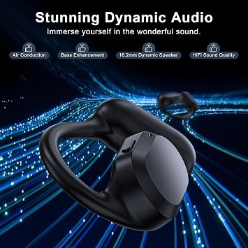 TTQ Open Ear Headphones, Open Ear Earbuds, IPX7 Waterproof, Bluetooth 5.3 True Wireless Sports Over Ear Earbuds with Earhooks, Built-in Mic, Crystal-Clear Calls for Running Workout Cycling Driving