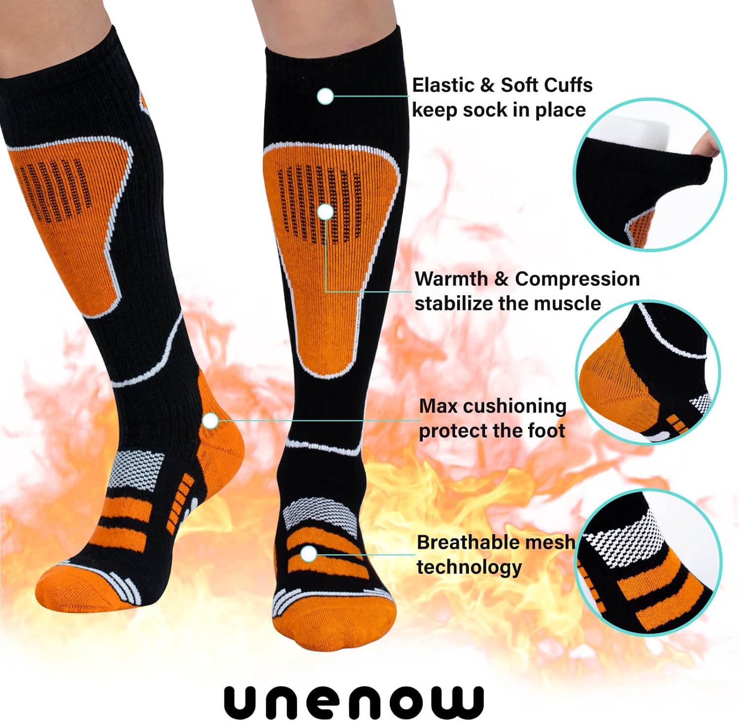 unenow Merino Wool Ski Socks 2 Pairs, Thermal Knee High Warm Socks for Snowboarding, Hiking, Cold Weather, Snow, Hunting - Image 4