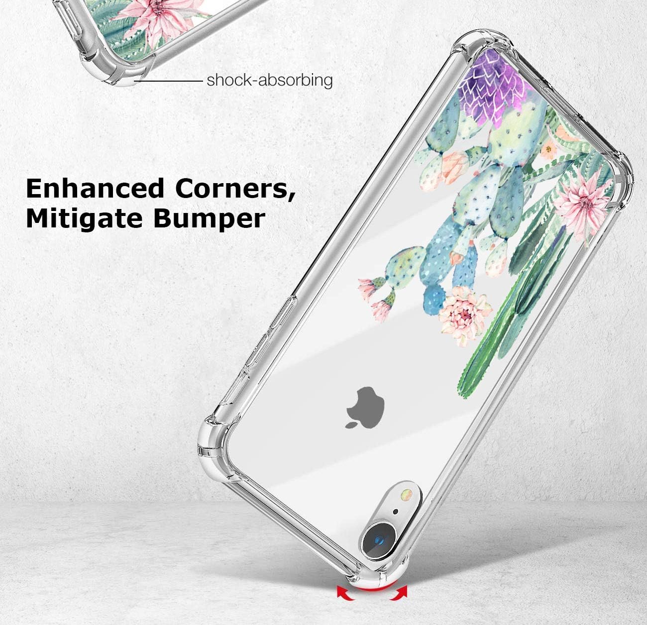 hepix Cactus iPhone XR Case Cute Cacti Flowers Clear XR Case, Slim Protective Flexible TPU XR Phone Cases Anti-Scratch Shock Absorbing Case