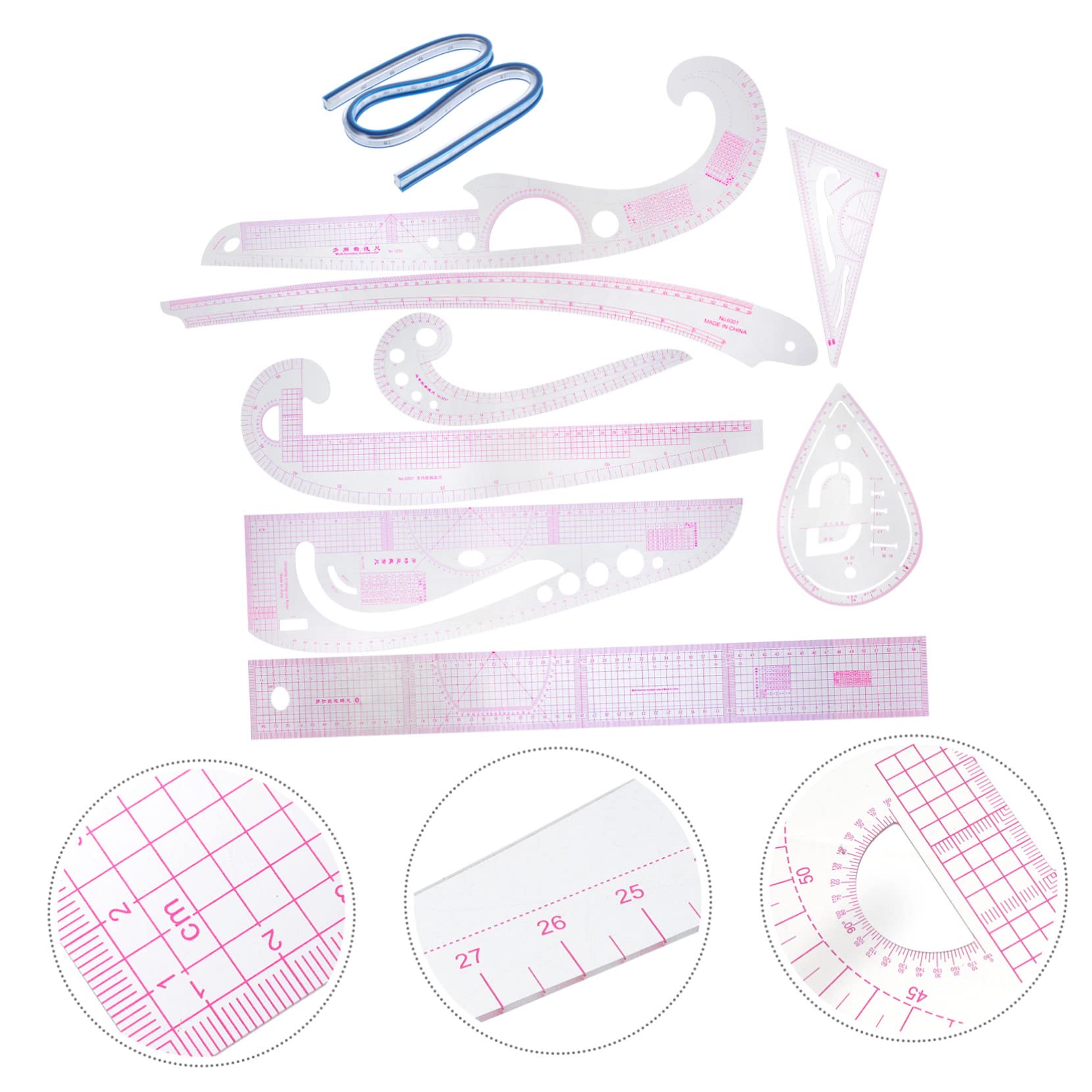 Homoyoyo Set di 1 Righello da Taglio per Cucito in Pvc, Curva Francese e Scala Chiara, Misura Precisa per Progettazione Abiti e Disegno