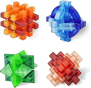 Brain Teaser Puzzles for Adults and Kids Ages 8-12, Creative 3D Puzzle Set Educational Toys for Family Game Night, Unlock Toys IQ Mind Logic Test, Thinking Games (4PCS Set A)