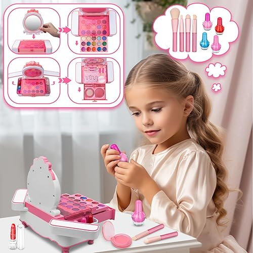 Miniatura 3 de Mozok Kit de maquillaje para niñas, juguetes de maquillaje real con juego de tocador de maquillaje, juego de belleza de maquillaje para niñas,