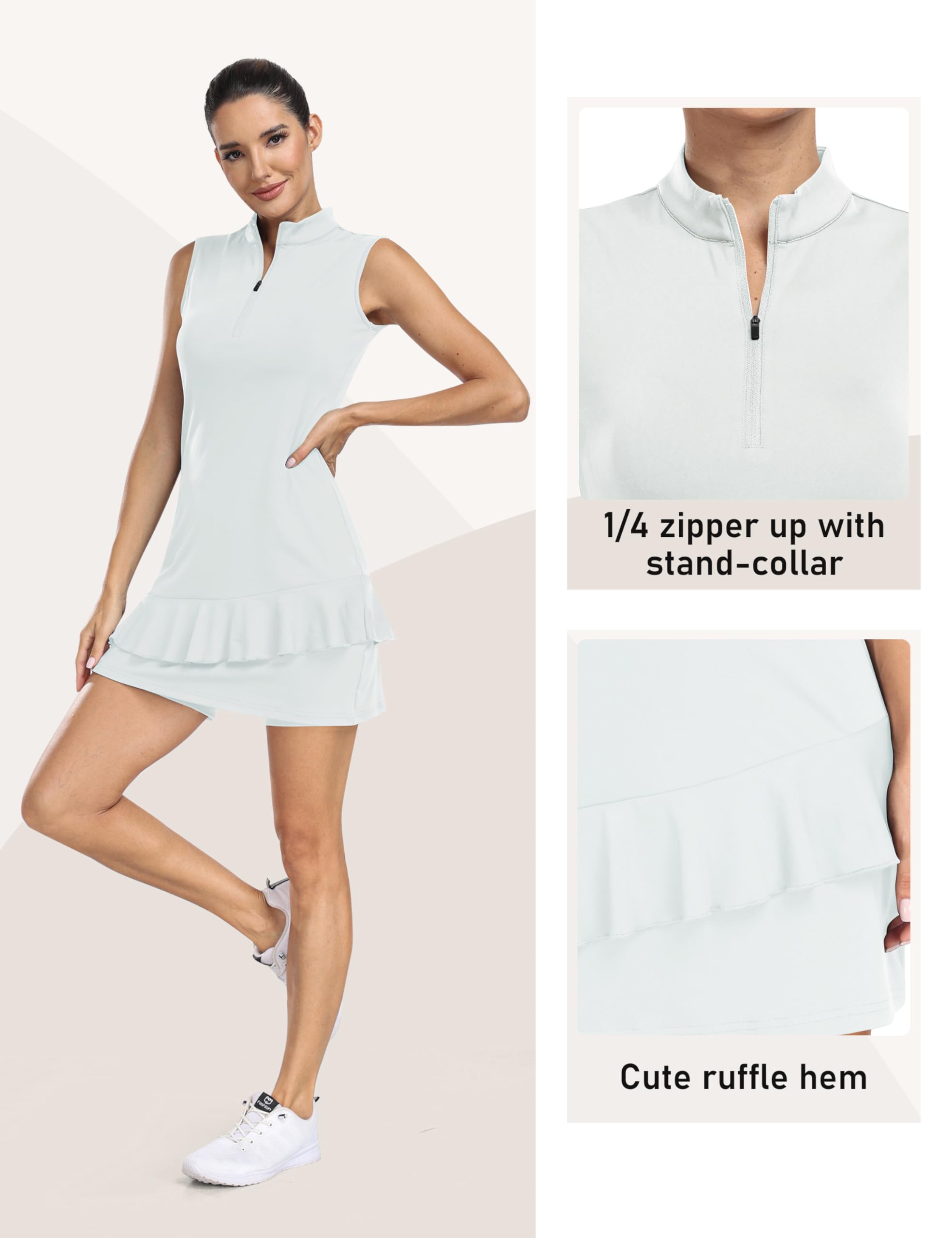 MoFiz Polo Kleid Damen Tenniskleid Sommer Sportkleider Golfkleid Freizeitkleider mit Stehkragen Reißverschluss
