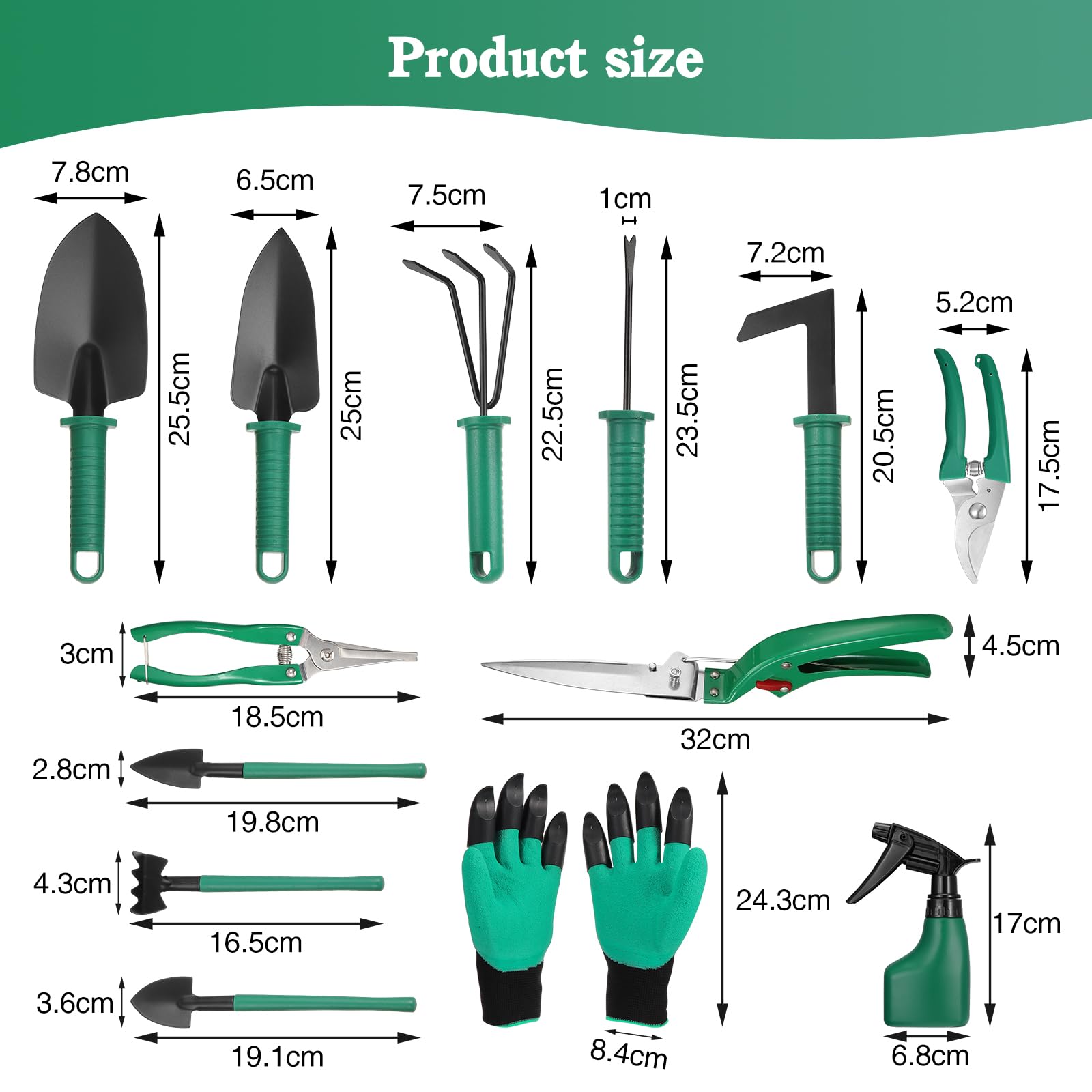 Coolty Outils de Jardinage, Tout-en-Un 13 Pièces Transplantation de Jardinage en Plein Air pour Jardinier, Outils de Jardinage pour Les Amateurs de Jardinage (Vert)