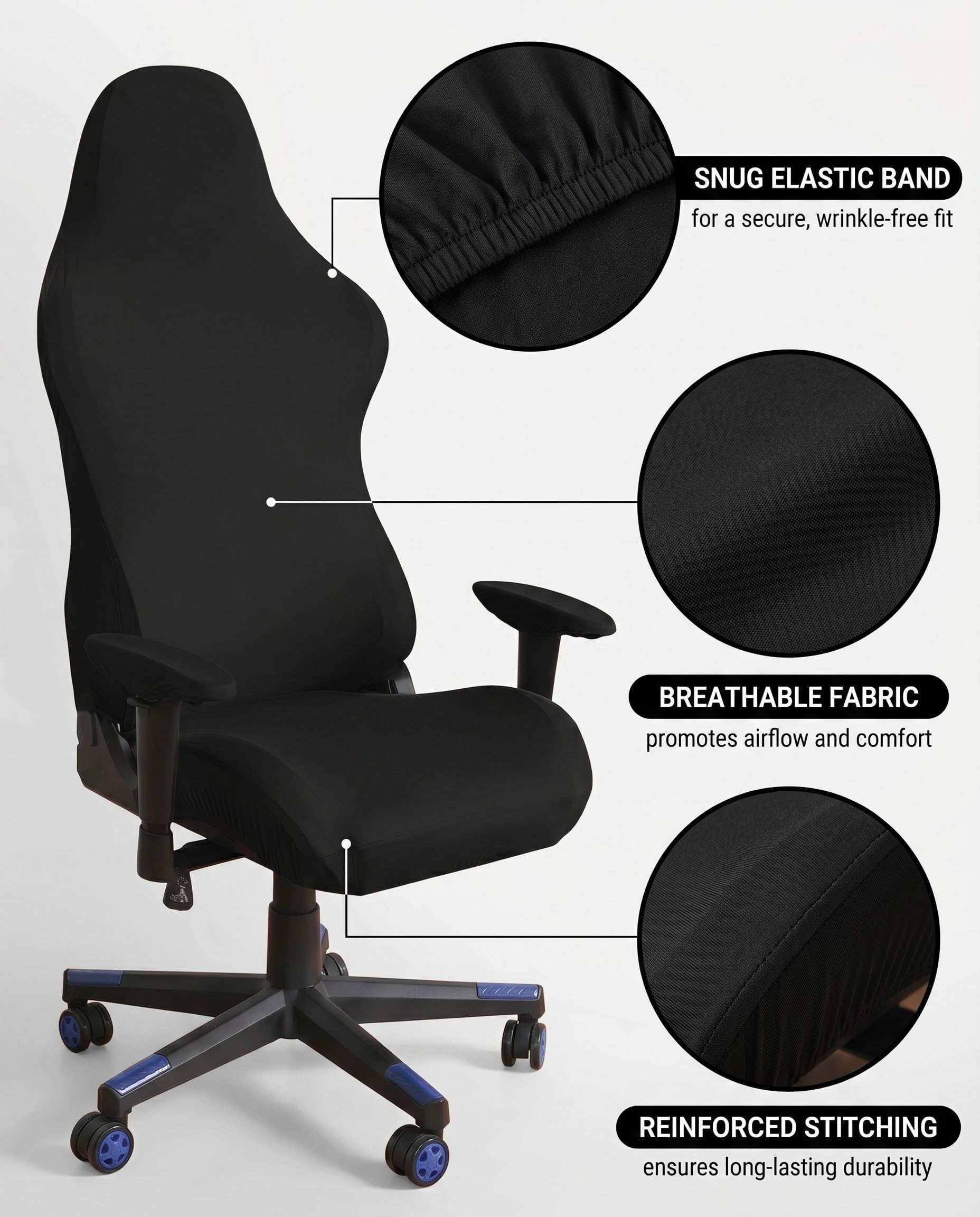 Funda Silla Gaming Oficina Escritorio - Juego de 4 Piezas con Reposabrazos. Cubierta Elástica Protectora, Lavable, para Sillas Gamer y de Ordenador.