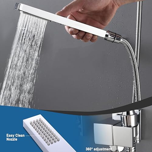 Miniatura 125 de Enga Sistema de ducha termostático doble, grifo de ducha de lluvia doble de montaje en pared de 12 pulgadas + 6 pulgadas, todas las funciones se Oro