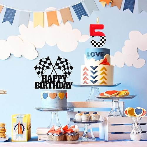 Miniatura 5 de Decoración de pastel de auto de carreras para decoración de fiesta de cumpleaños con temática de autos, auto de carreras, dos fiestas de cumpleaños