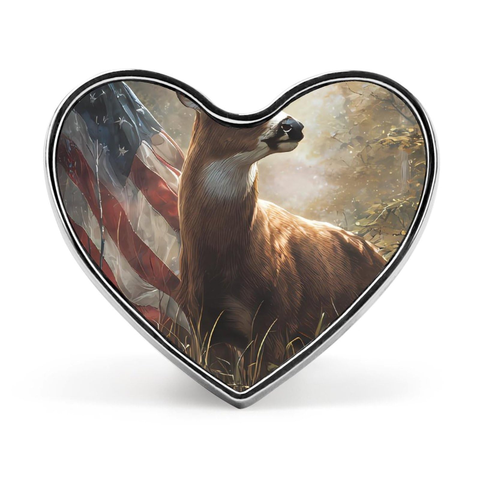 Deer in s with U.S.A. Flag Enamel Lapel Pin Button Pins Brooch Heart Badge Funny Jewelry for Backpack Cloths Hats