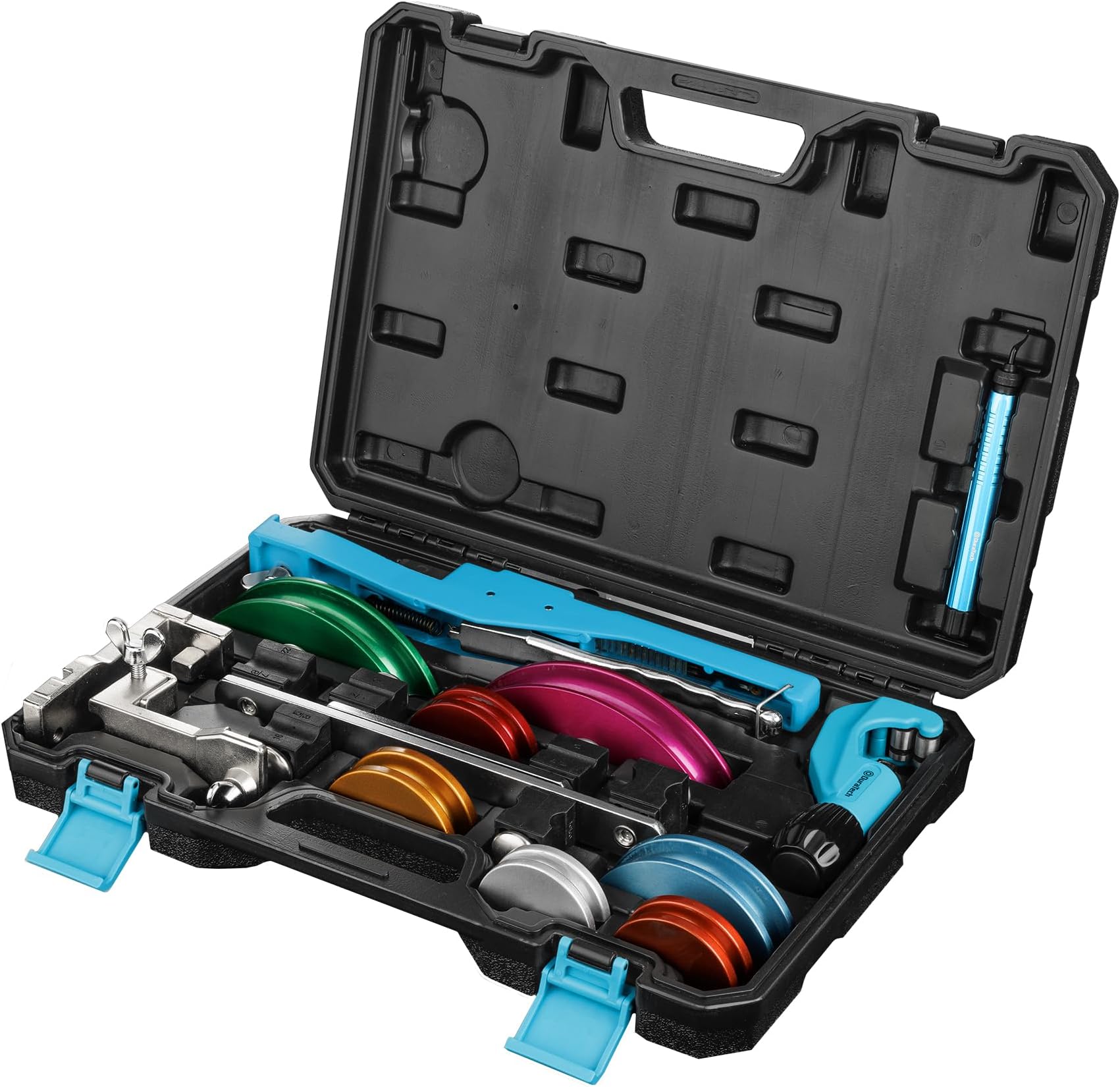 DURATECH Tube Bender Set, 1/4"-7/8" O.D. Ratcheting Pipe Bender with Pipe Cutter and Deburring Tool, 90° Forward/Reverse Pipes Bending Tools for HVAC Air Conditioning Refrigerator Repair