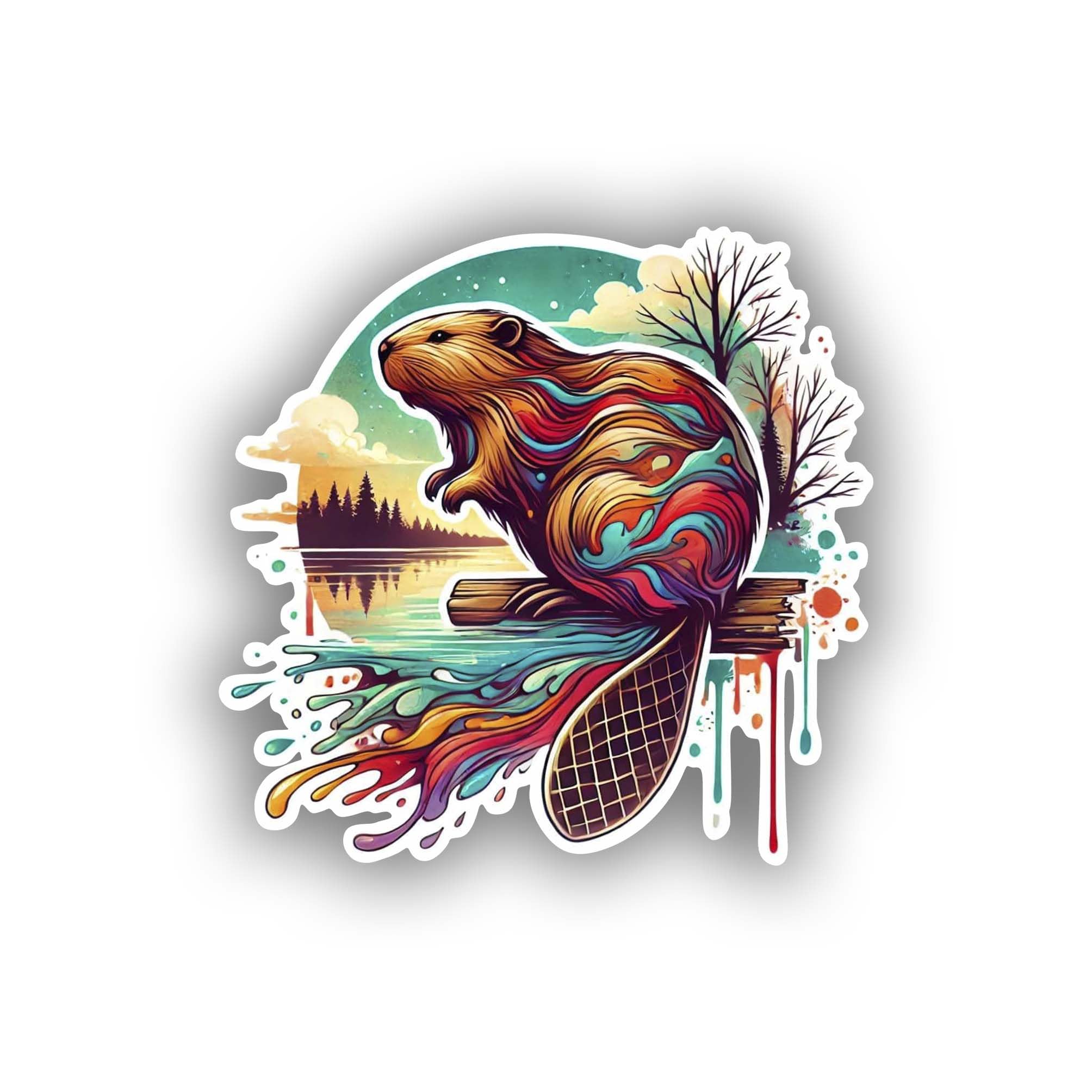 Watercolor Beaver Sticker for Laptop, Wall, Car, Window, Bumper, Truck - Artistic Design with Flowing Colors (4)