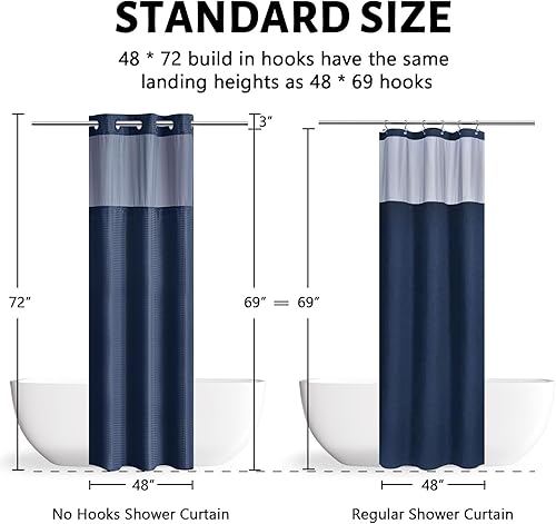 Miniatura 79 de Furlinic Cortina de ducha extra larga con tejido de gofre sin gancho con forro a presión, cortinas de baño de tela texturizada resistente