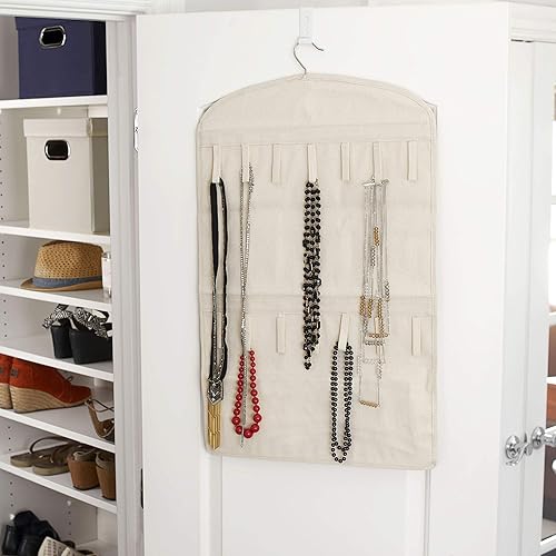 Miniatura 5 de Household Essentials Organizador de joyas para colgar pulseras y collares, lienzo natural, blanco, 32 pulgadas de largo x 18 pulgadas de ancho