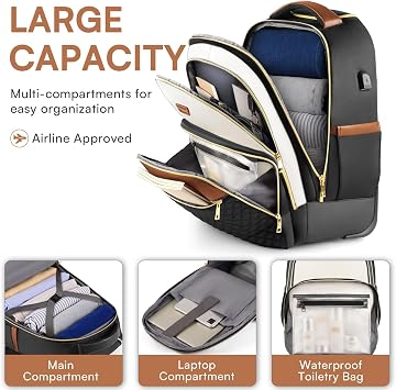 Arcoyard Small Rolling Backpack for Women, Lightweight Travel Backpack with Wheels, Roller Backpacks for Adults, Water Resistant Rolling Laptop Bag, Beige Brown