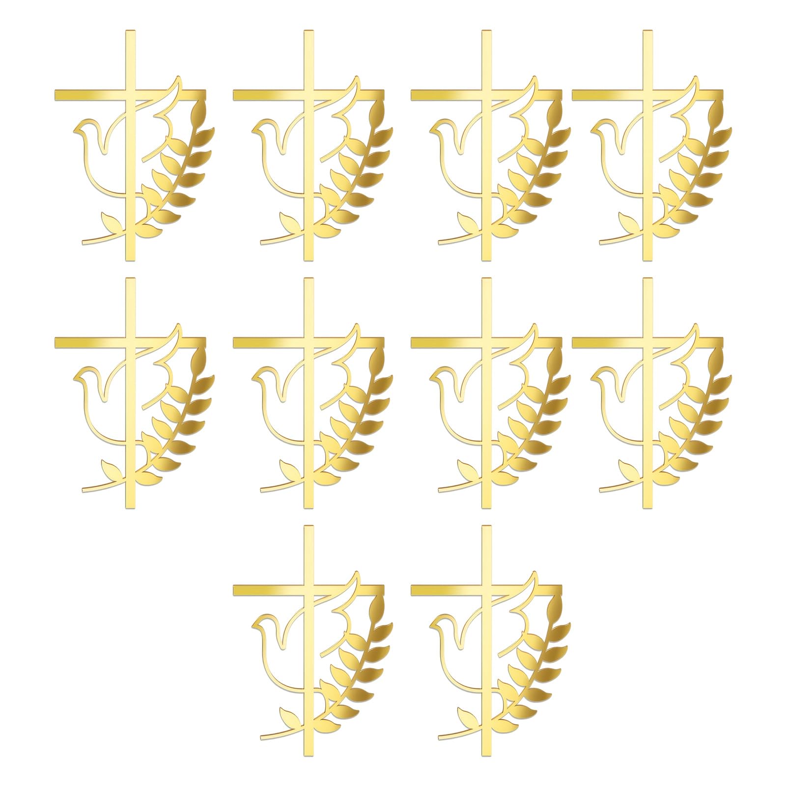 Jazuaiao 10pcs Spiritual Gold Crossed Christening Cake Toppers Religious Cake Insert Ceremony Decoration for Baptisms Celebration Gold Baptisms Decoration