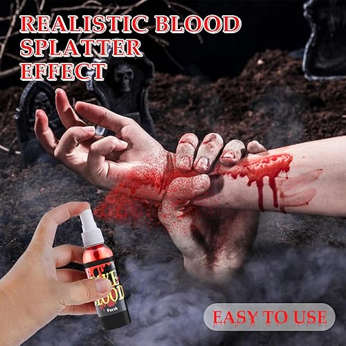 Miniatura 3 de Paquete de 2 unidades cada uno de 2.1 onzas en aerosol de sangre falsa de Halloween, realista, lavable, nueva salpicadura de sangre fresca, sangre