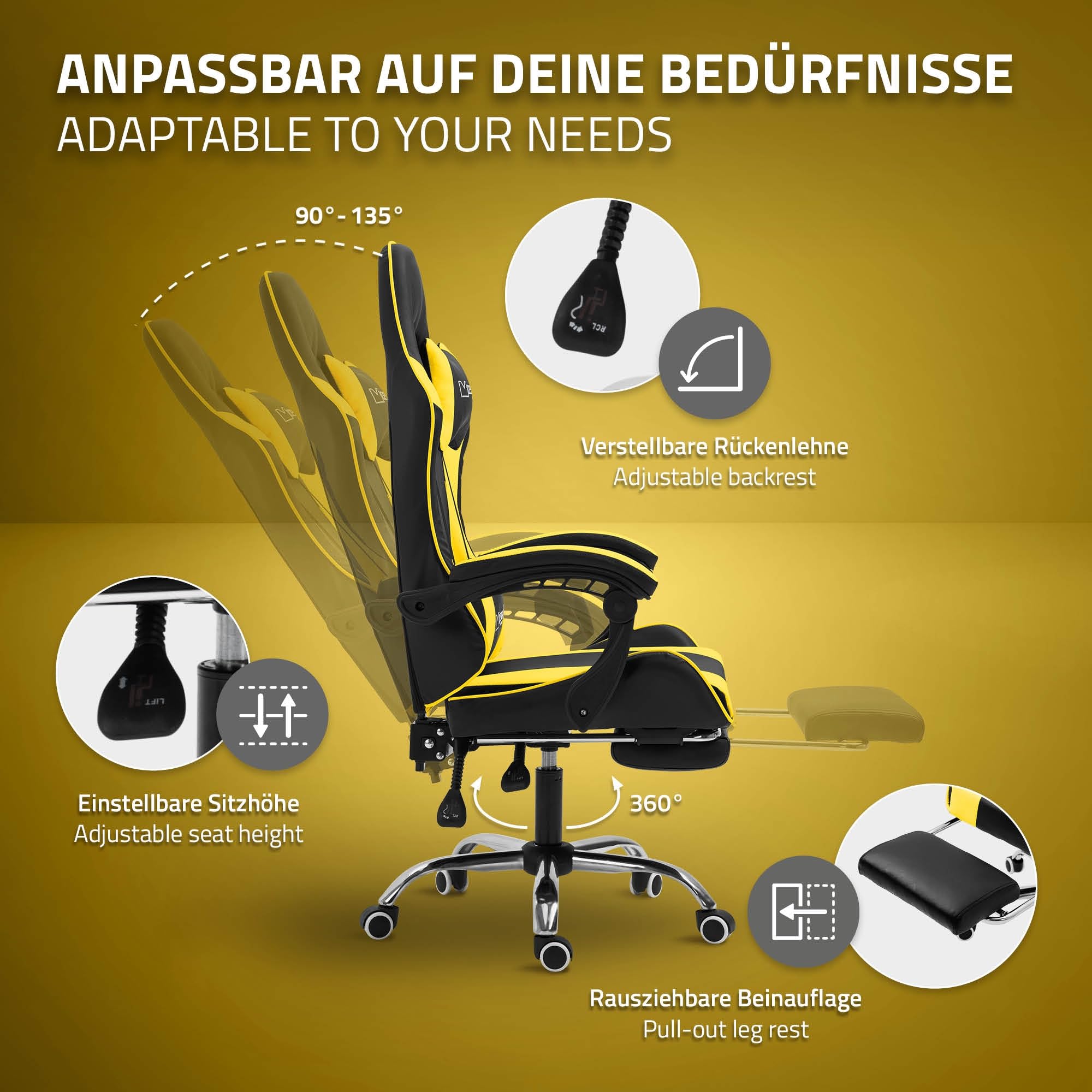 Gaming Stoel - PU Leer Met Massagefunctie, Ergonomisch Ontwerp Uittrekbare Voetsteun Aanpasbaar Aan Uw Behoeften Verstelbare Rugleuning Tussen 90 En 135 Belastbaar Tot 120 Kilogra