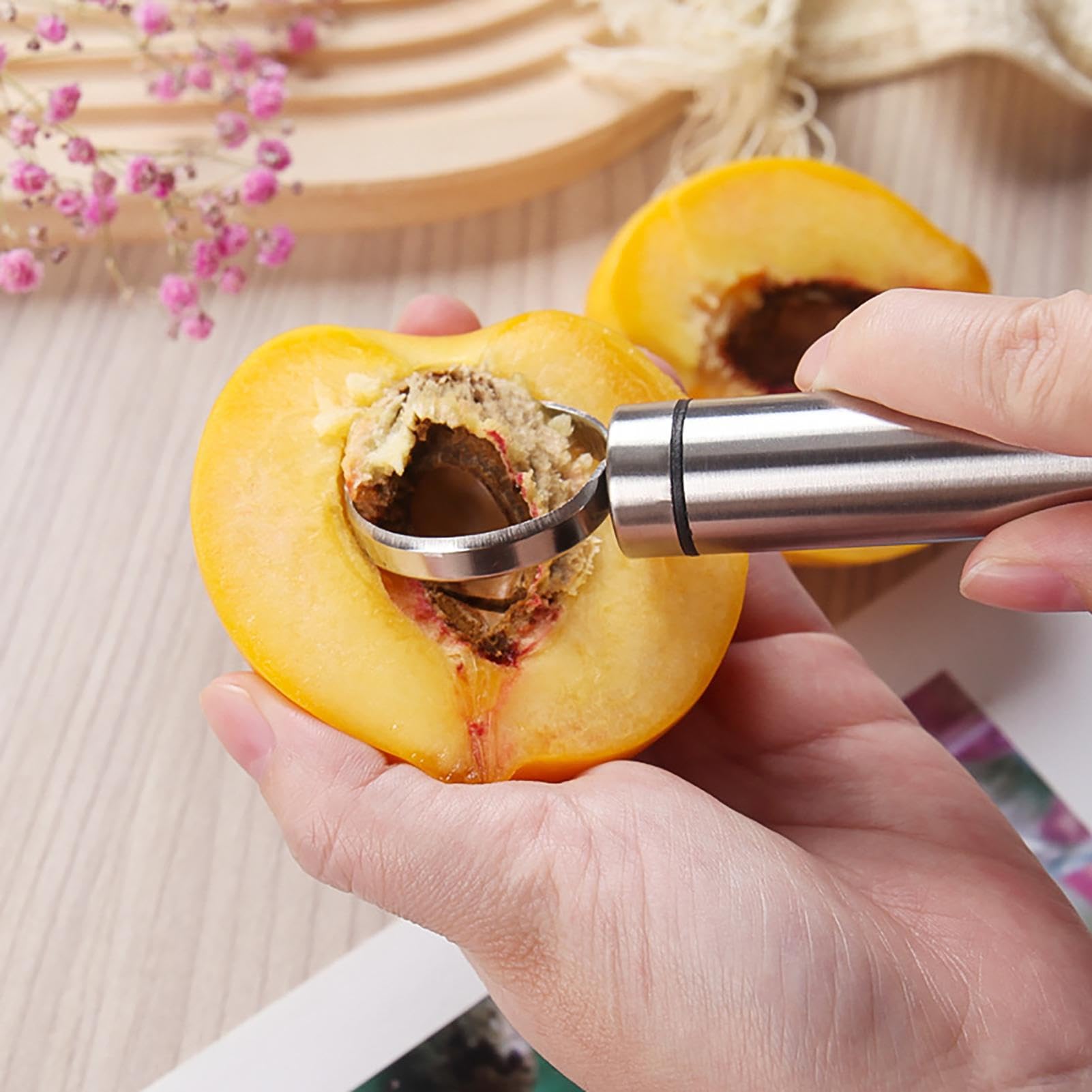 Genérico Deshuesador de melocotón, Herramienta para deshuesar melocotón de Acero Descorazonador de Frutas, Conveniente removedor de núcleo de melocotón con Agarre cómodo para azufaifo de Cereza de p