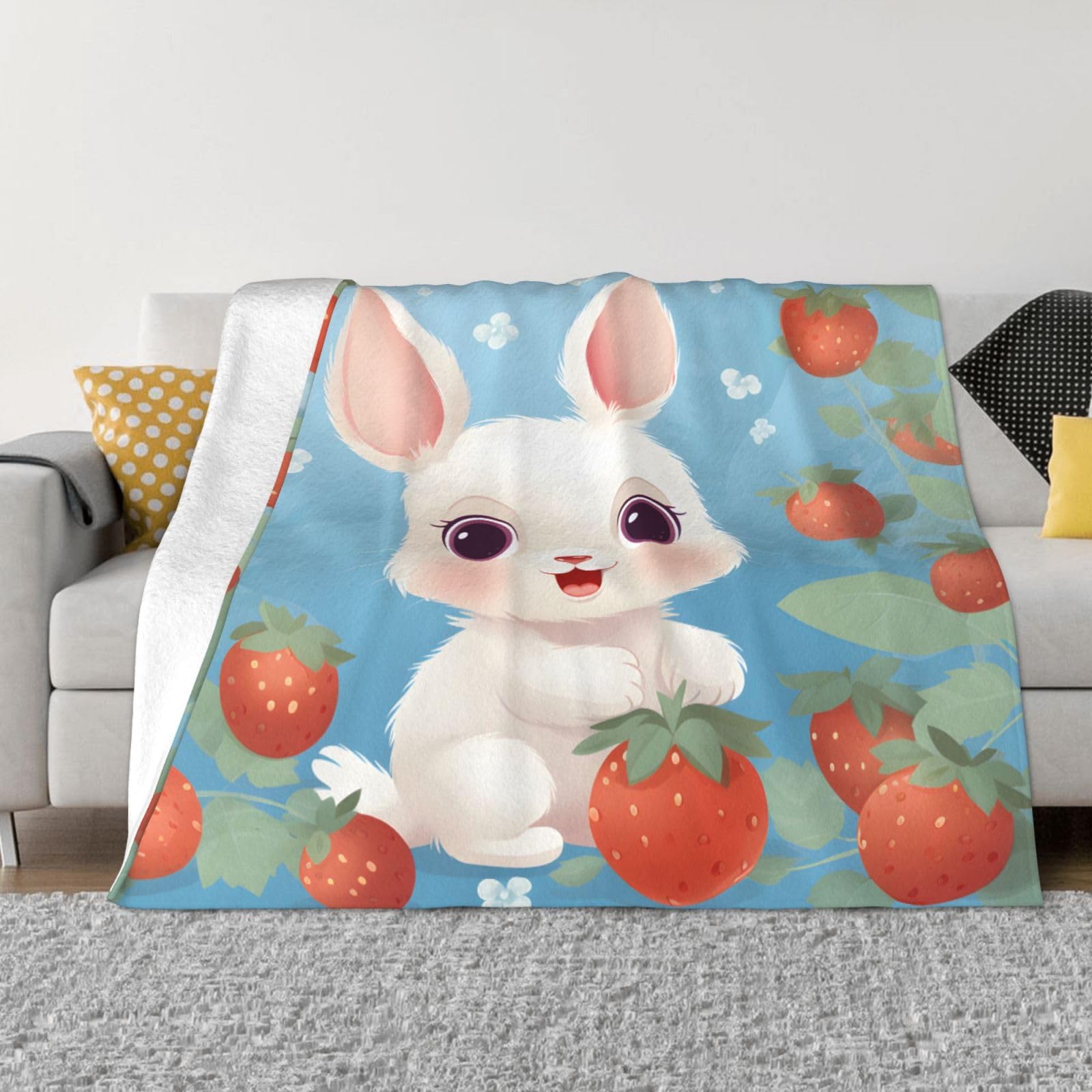 Couverture chaude polaire anti-froid Mexpekil motif lapin fraise