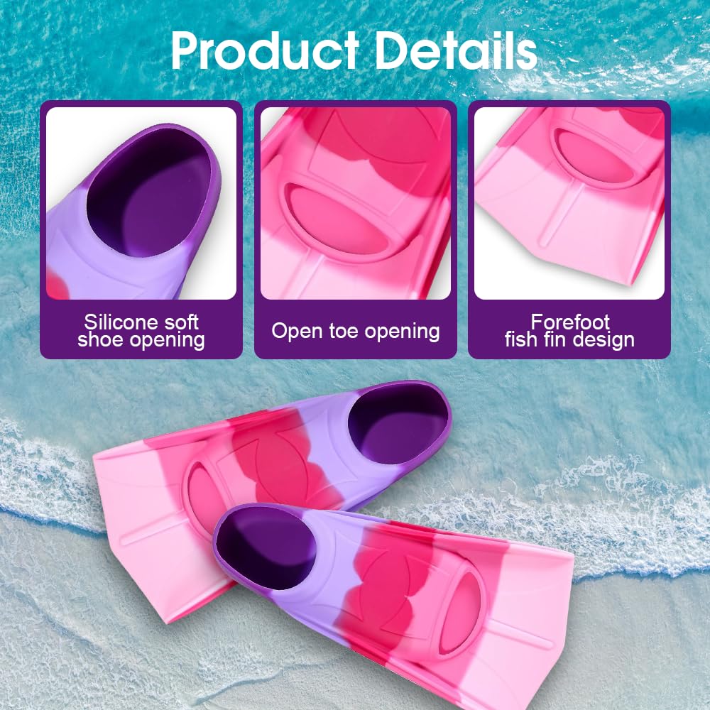 Pinne da Nuoto per Bambini, Pinne da Allenamento per Nuoto in Silicone Pinne Corte Arcobaleno Light Fins per Snorkeling Immersioni per Ragazzi e Ragazze, XXS (27-29 EU)