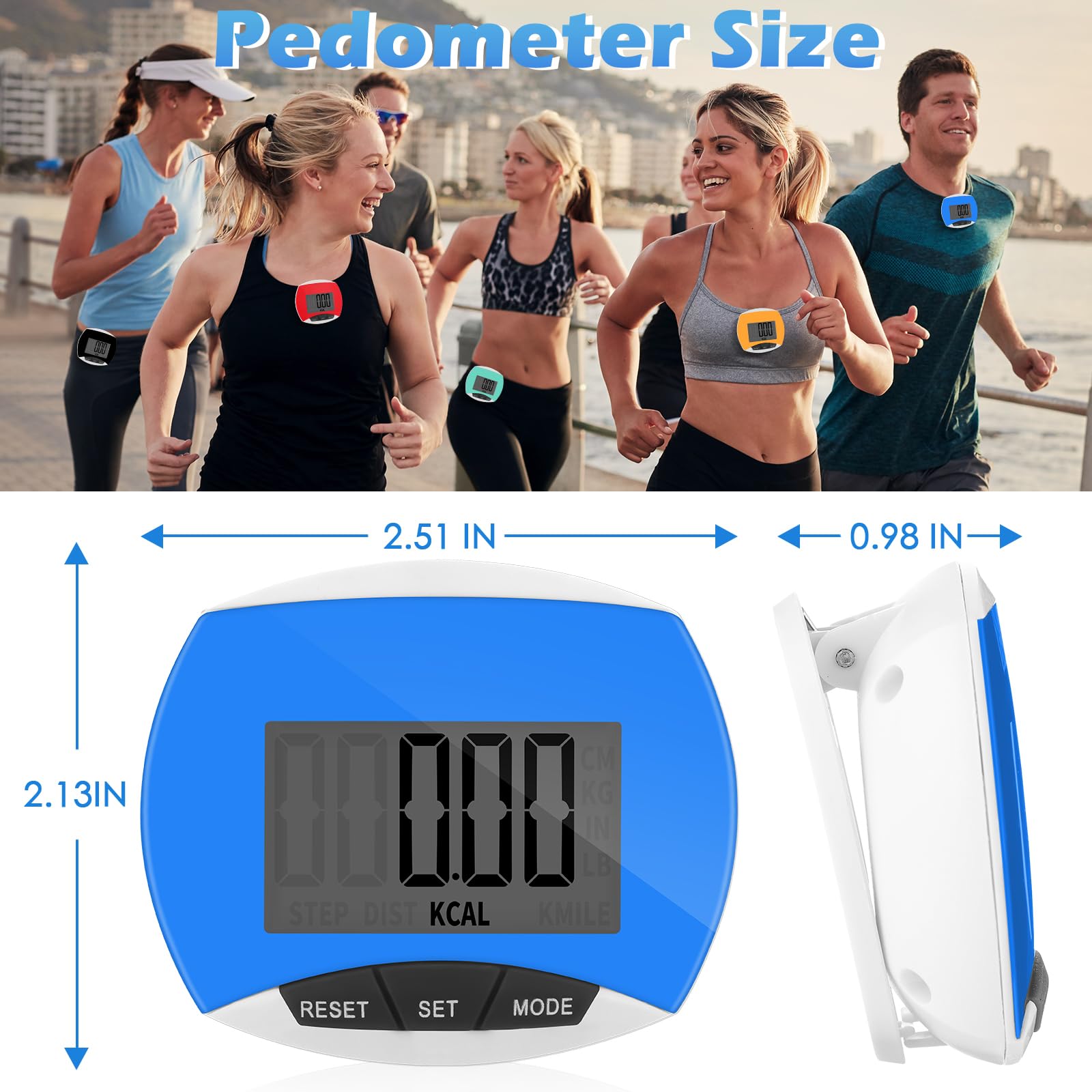 Copkim 9 podómetros simples a granel para caminar pasos y millas, contadores de pasos con calorías quemadas, rastreador de pasos portátil para personas mayores, hombres y mujeres, trotar, senderismo,