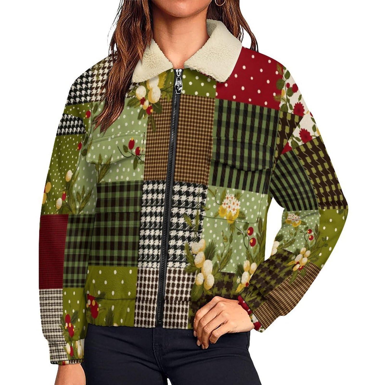 Manteau polaire de qualité supérieure avec patchwork damier rétro et finitions chaudes et durables - 8