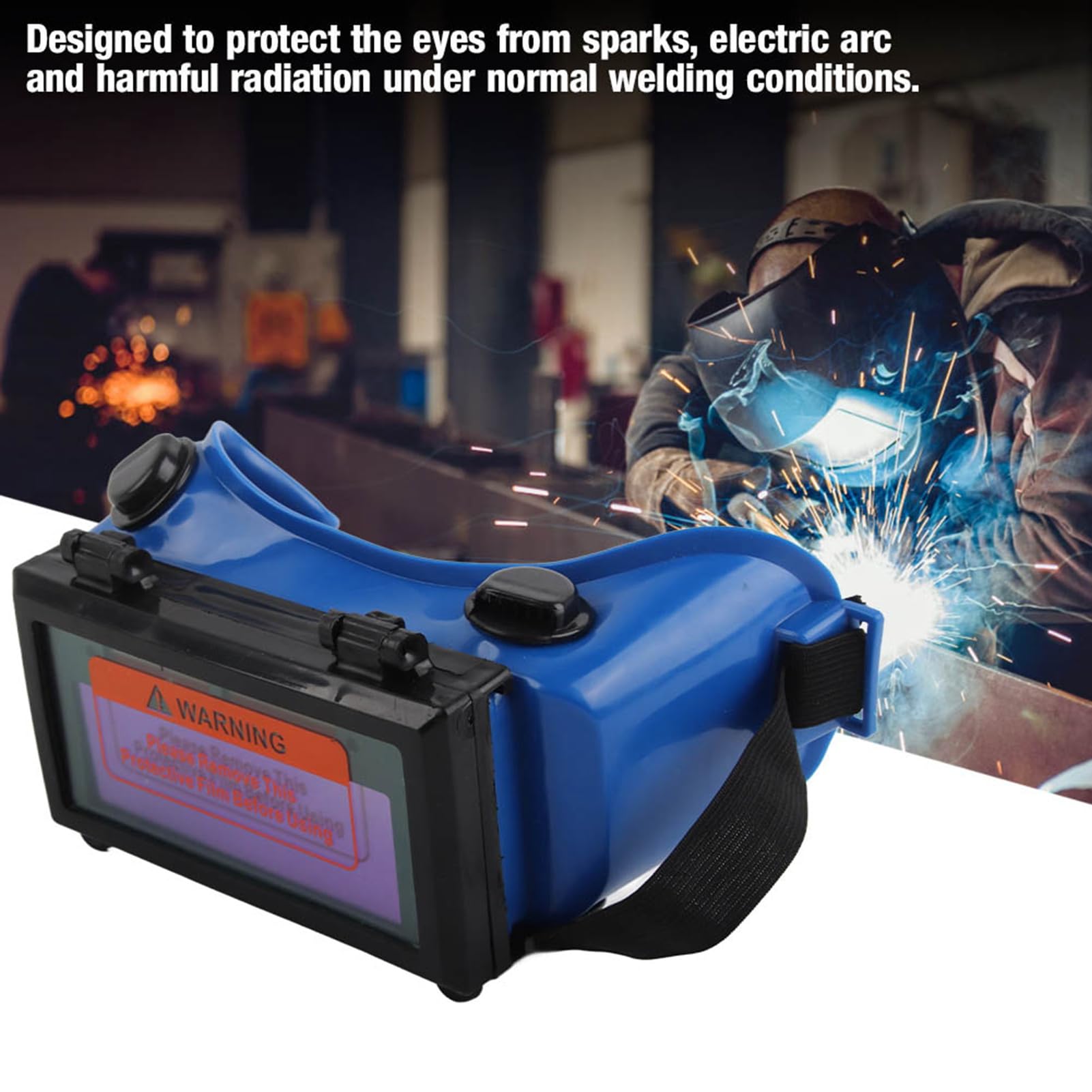 Yuecoom Welding Goggles Solar Powered Auto Darkening Welding Goggles for Construction Sites Electric Welding (Blue) - Image 3