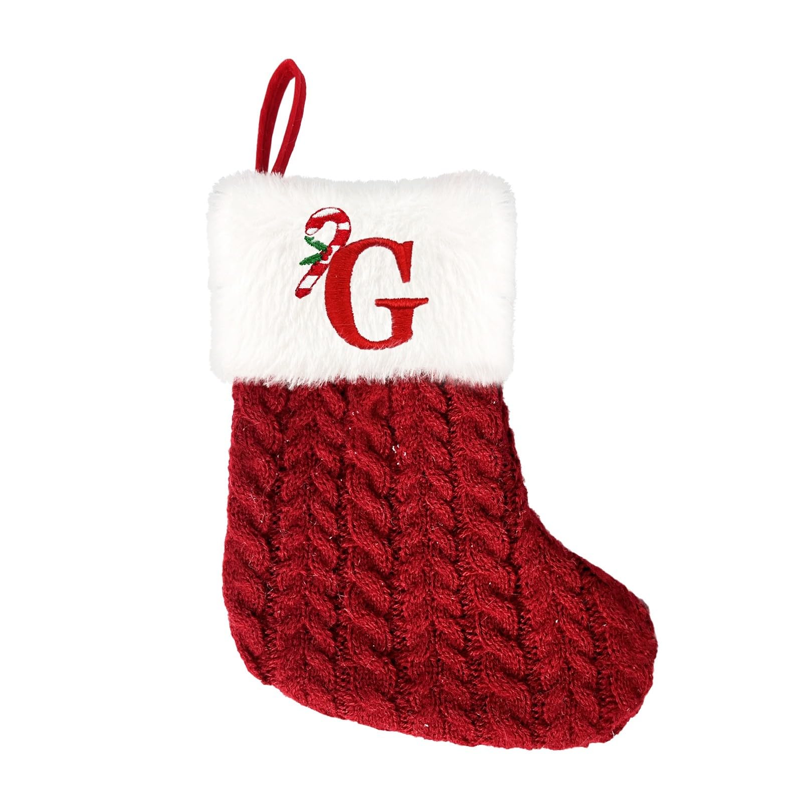 Christmas Stockings with Initials, 7.5 Inches Mini Knitted Embroidered Monogram Stockings with Plush, Small Personalized Letter Xmas Stocking for Christmas Decoration Ornaments (G)