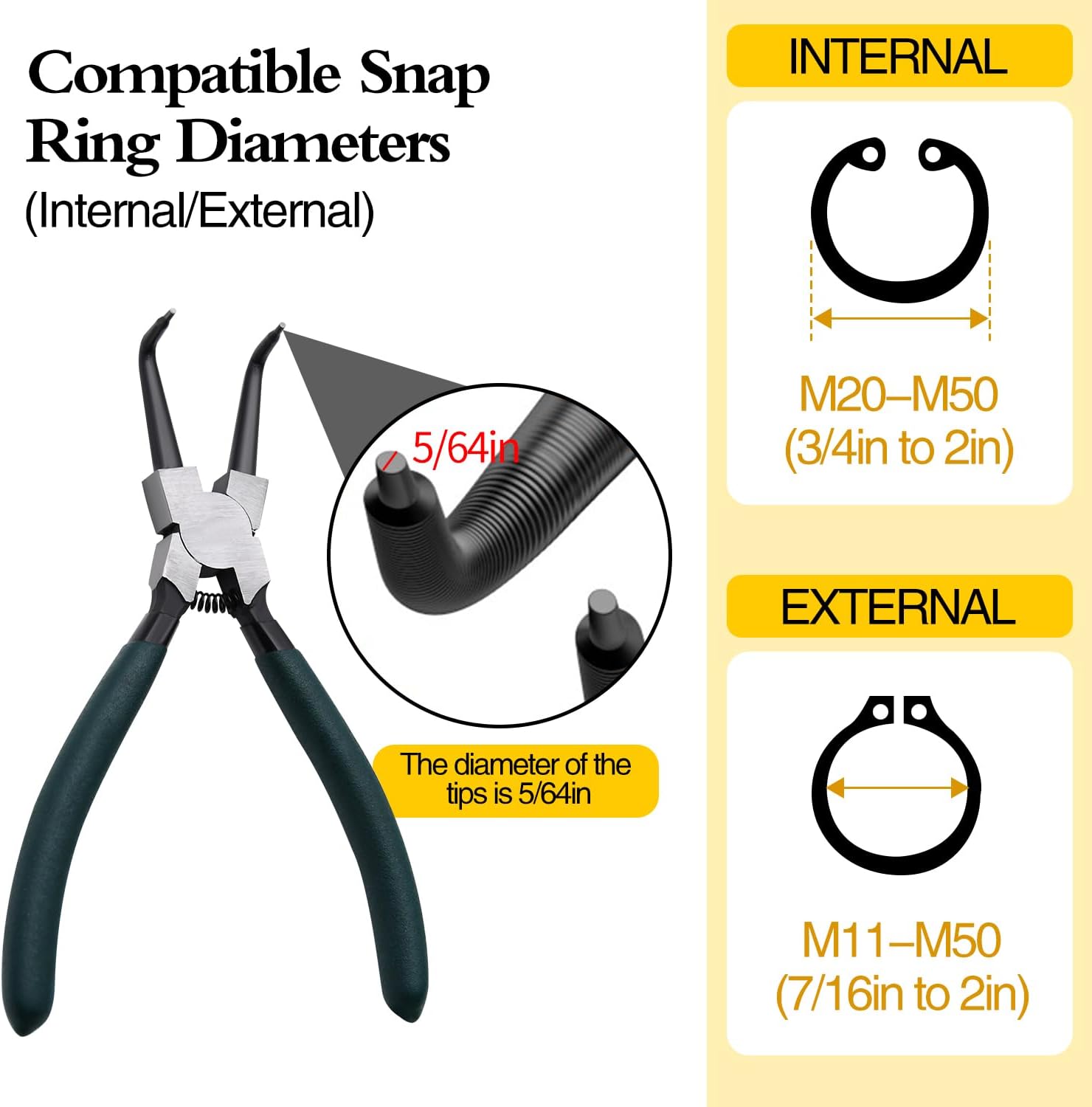 Snap Ring Pliers Set, 4pcs 7" Internal/External Circlip Pliers Kit with Straight/Bent Jaw, Heavy Duty Precision Spring Loaded Pliers for Ring Remover Retaining and Remove Hoses, Gaskets