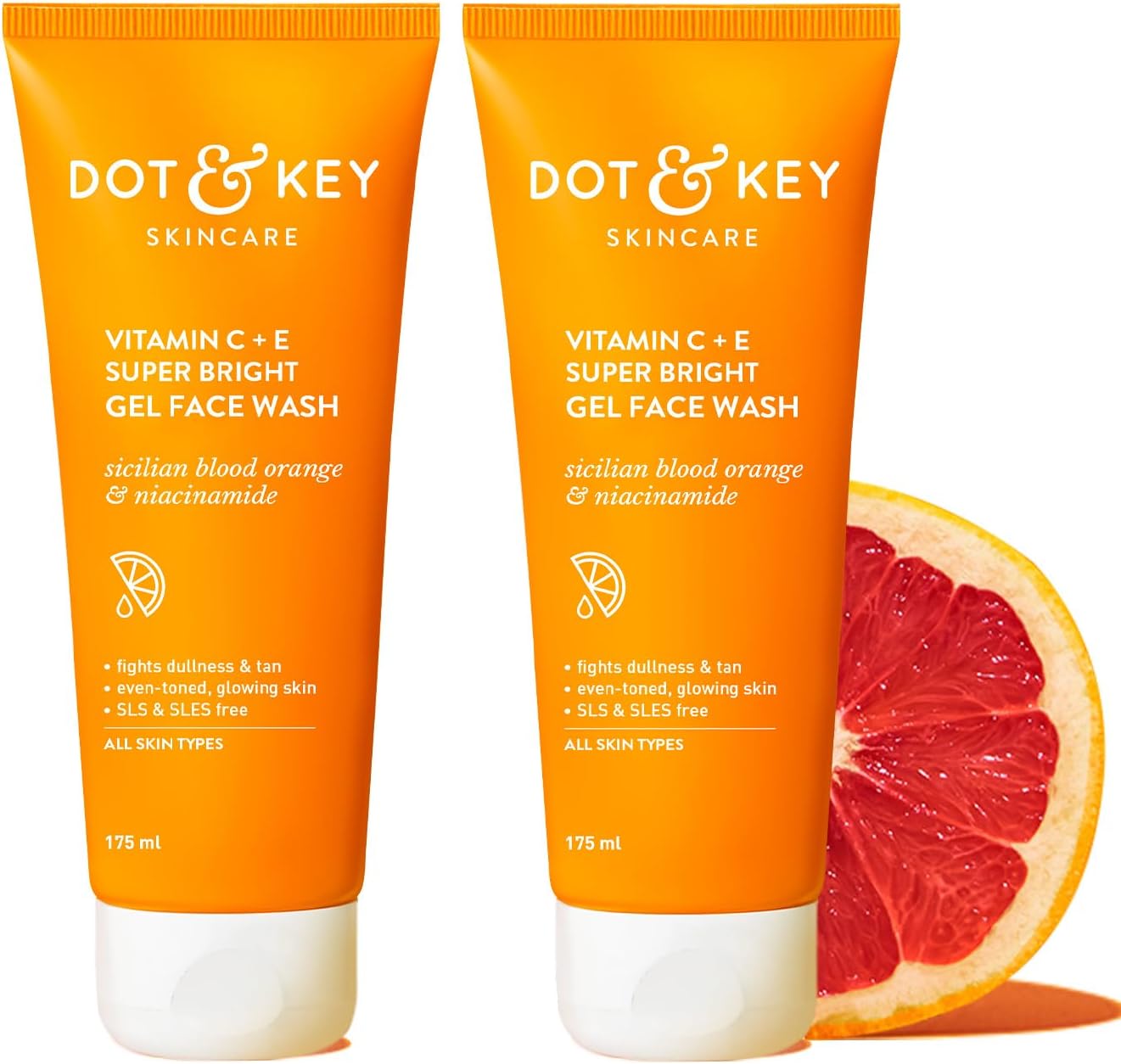 Dot & Key Vitamin C + E Super Bright Gel Face Wash Combo| For Glowing And Brightening Skin | All Skin Types | With Triple Vitamin C, Fades Dark Spots & Pigmentation | 350g(Pack of 2, 175gm each)