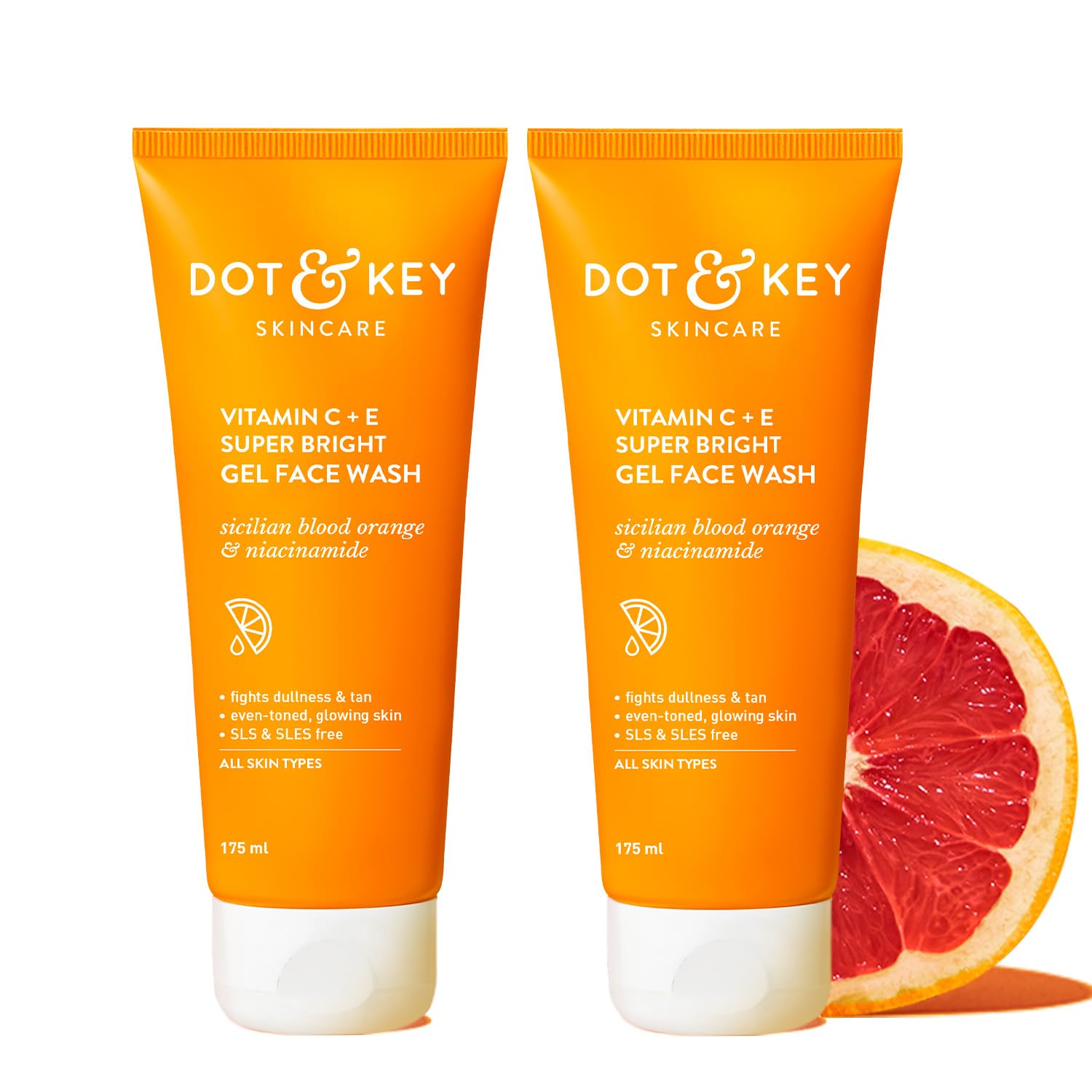 DOT & KEYVitamin C + E Super Bright Gel Face Wash Combo (Pack of 2, 175gm each) | For Glowing And Brightening Skin | All Skin Types | With Triple Vitamin C, Fades Dark Spots & Pigmentation | 350g