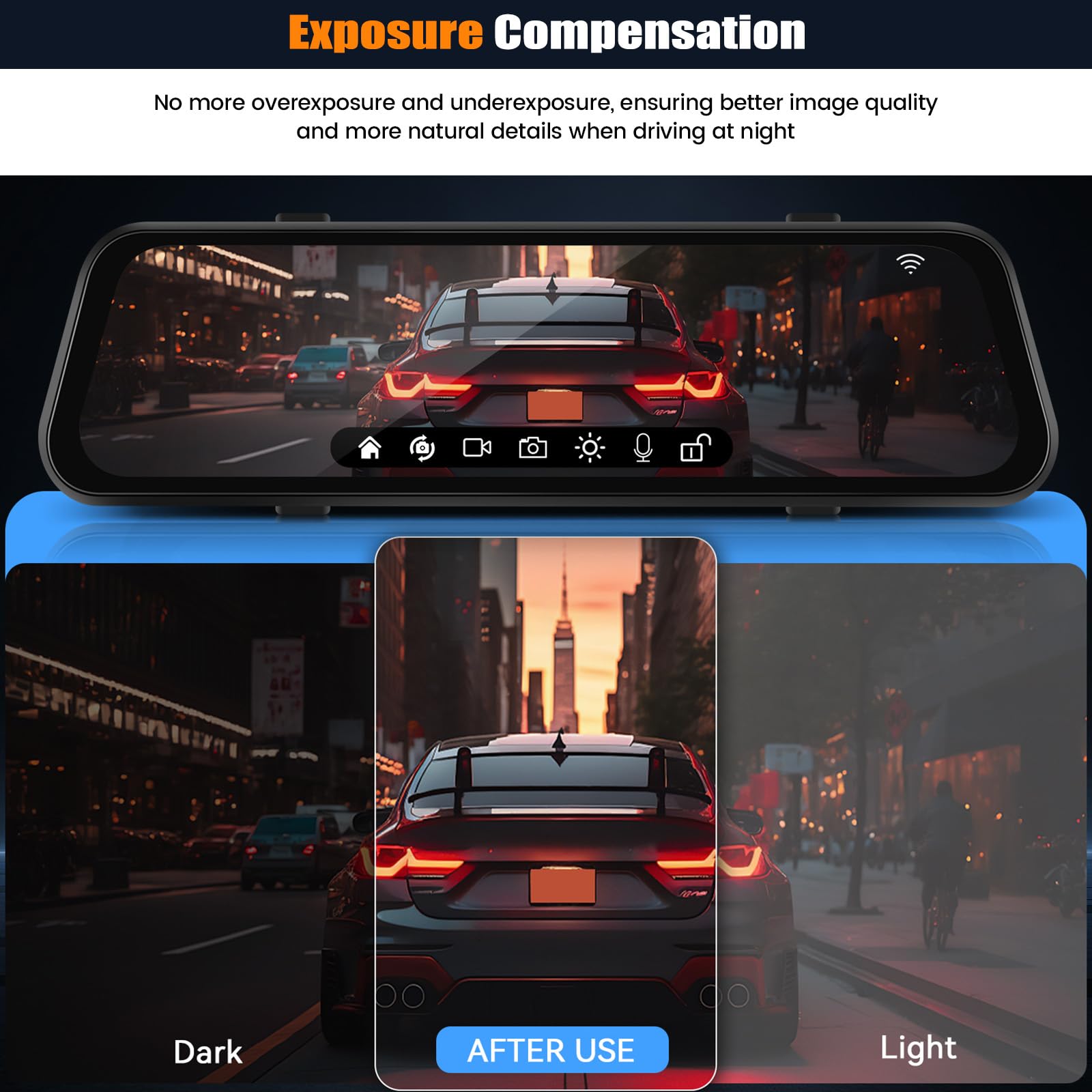CAMECHO 1080P Rückspiegel 9,66 Zoll Spiegel-Dashcam für Autos mit 3 Kameras 720P, vorne 150° und hinten Dashcam 120° mit Rückfahrlinie, Nachtsicht, G-Sensor, 64 GB Speicherkarte, WLAN-App