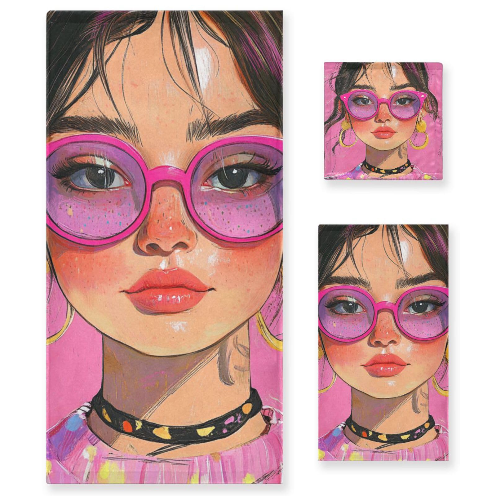 Beauty Woman - Set di 3 asciugamani da testa a piedi, 1 asciugamano da bagno, 1 asciugamano per le mani, 1 panno per la casa, cucina e famiglia