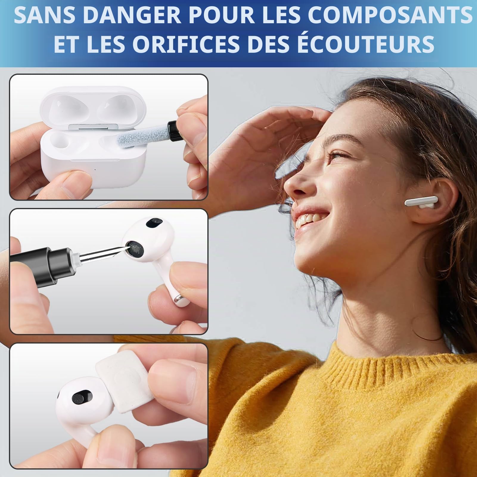 Edglete Kit de nettoyage pour iPhone, Kit de nettoyage pour AirPod, Nettoyage du port de charge iPhone, Outil portable de réparation et restauration de téléphone portable pour iPad, câbles de chargeur