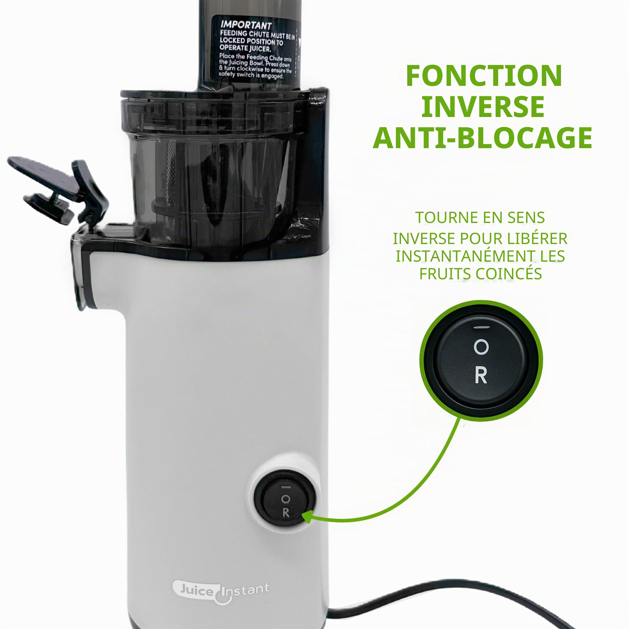 Extracteur de jus compact pressé à froid sans BPA, presse-agrumes électrique lent, anti-goutte, gris