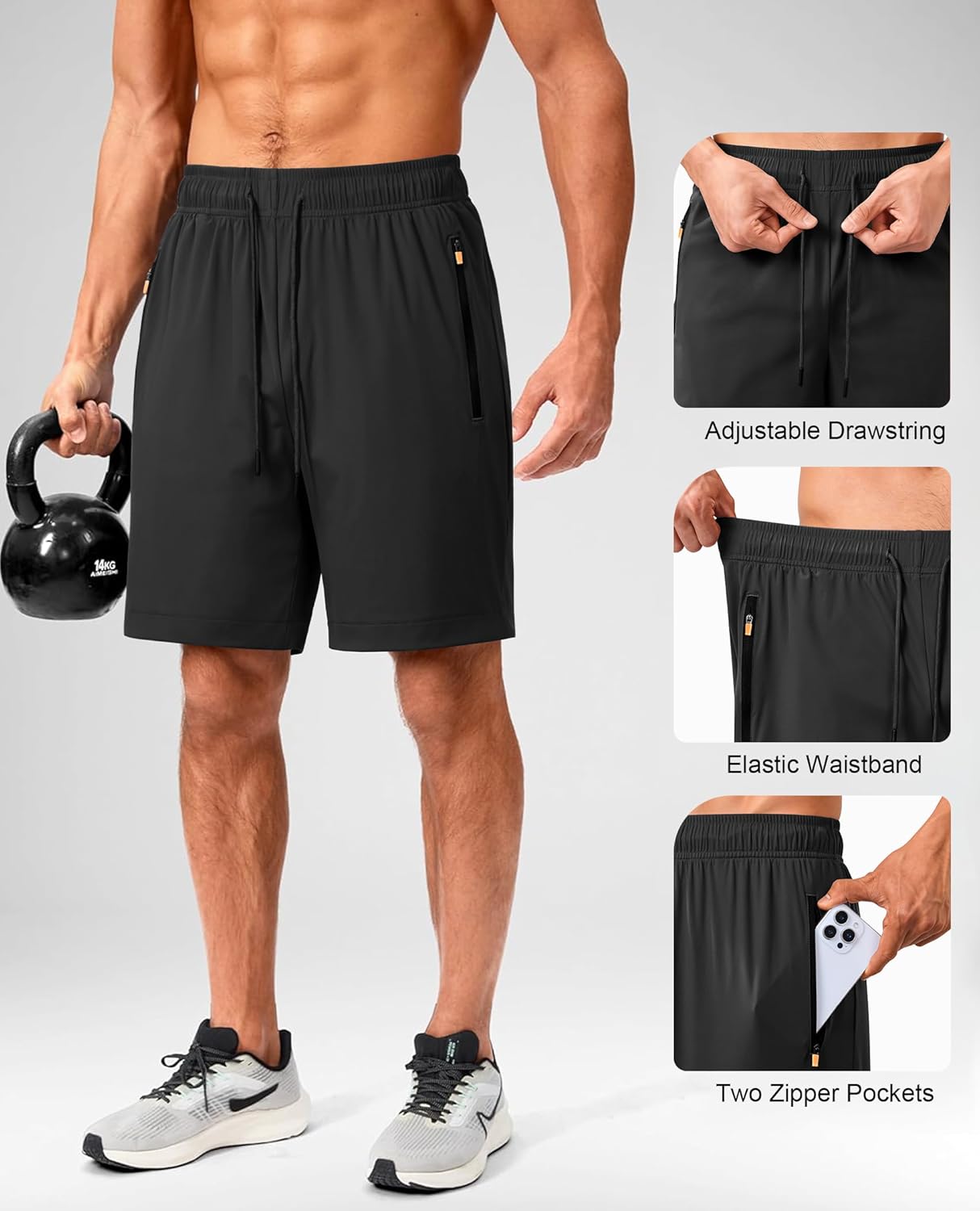 Men's Running Athletic Shorts with Zipper Pockets 7 inch Quick Dry Lightweight Gym Workout Basketball Casual Tennis
