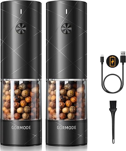 Juego de molinillo eléctrico de sal y pimienta de gran capacidad, juego de 2 molinillo de sal y pimienta recargable por USB, grosor ajustable de 6