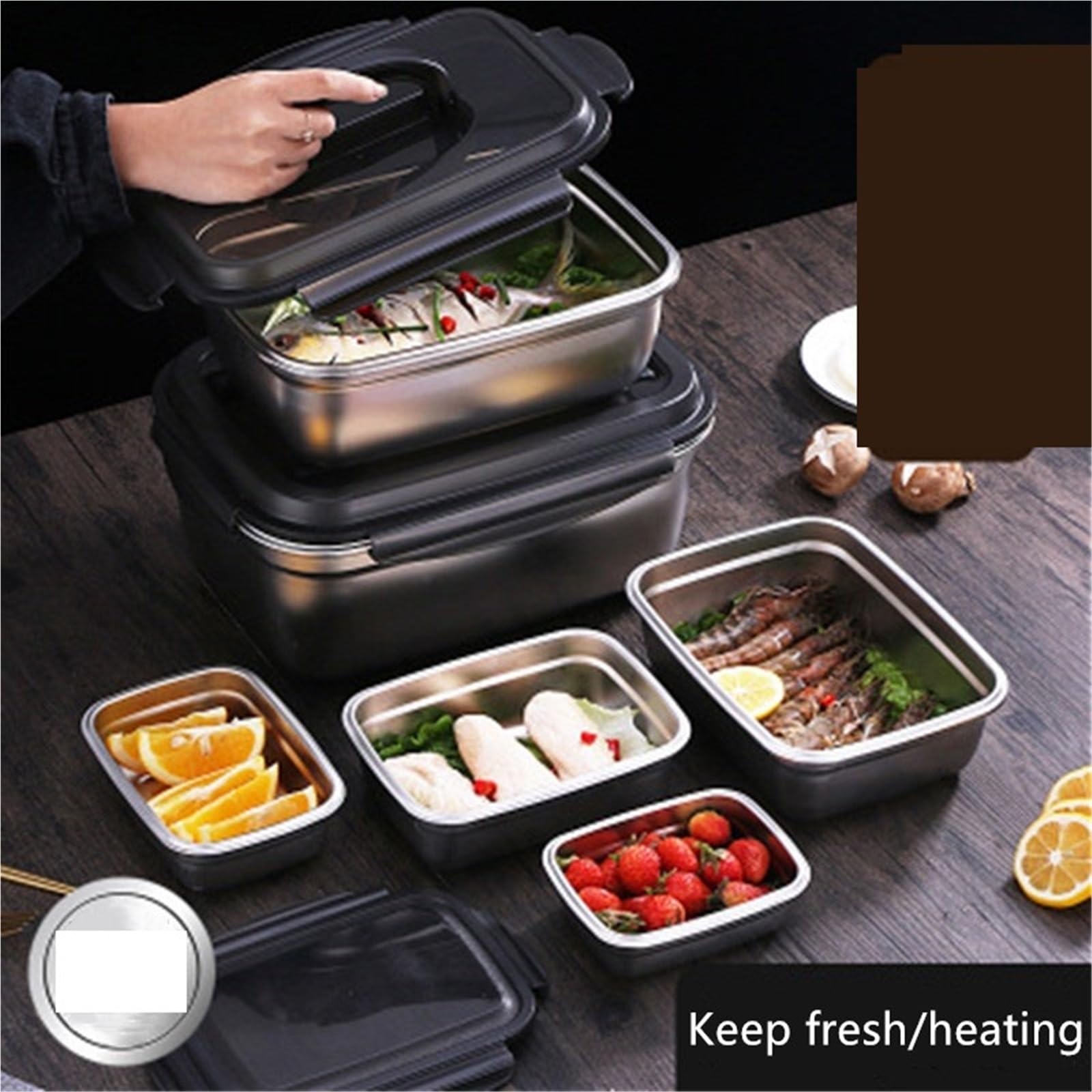 Fiambrera de acero inoxidable 304, for almacenar frutas y verduras, sellada, for el frigorífico Meal Prep Containers(850ML)