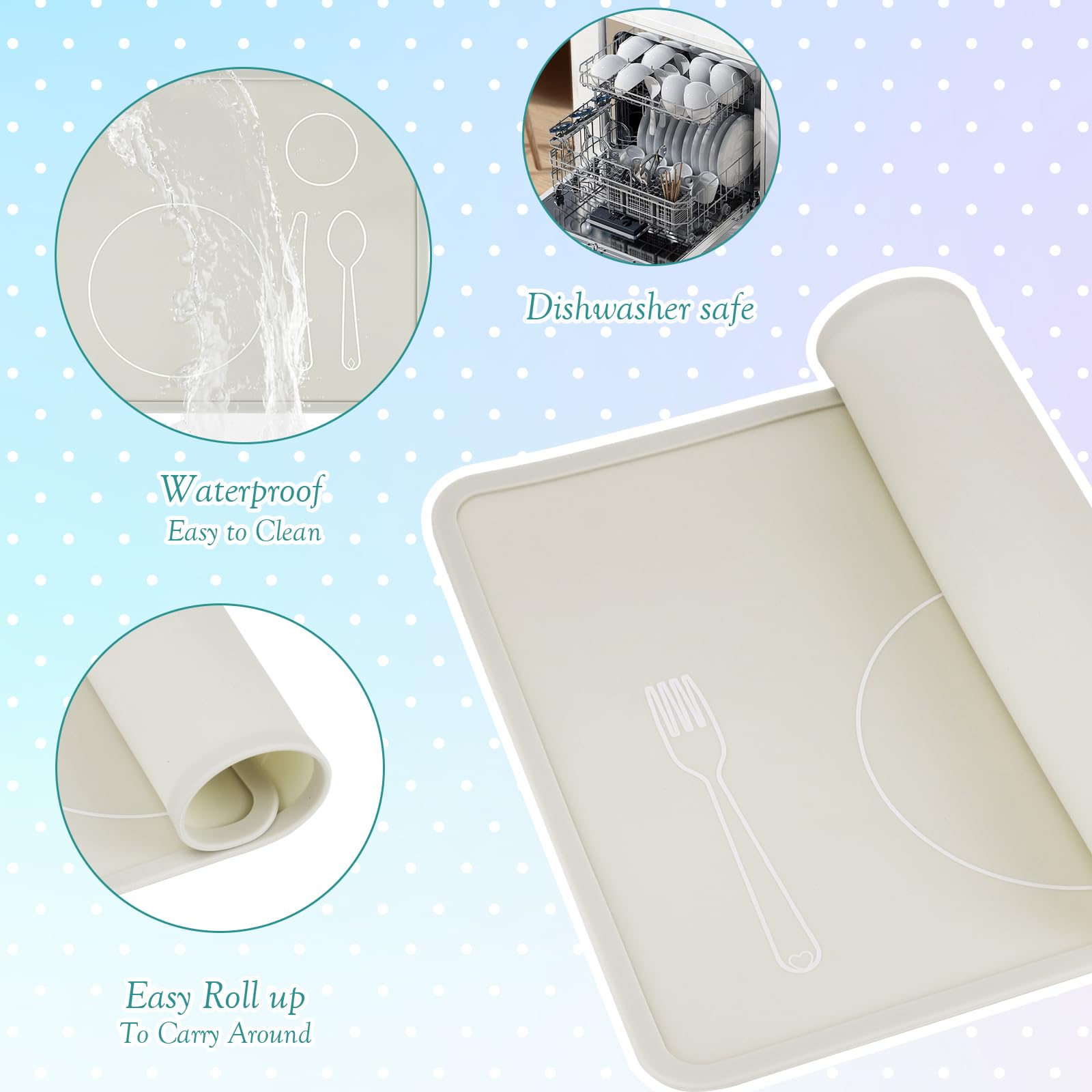 4 tovagliette Montessori in silicone antiscivolo, 40,6 x 30,5 cm, per mangiare, per mangiare, per tavolo da pranzo, imparare, viaggiare, cucina