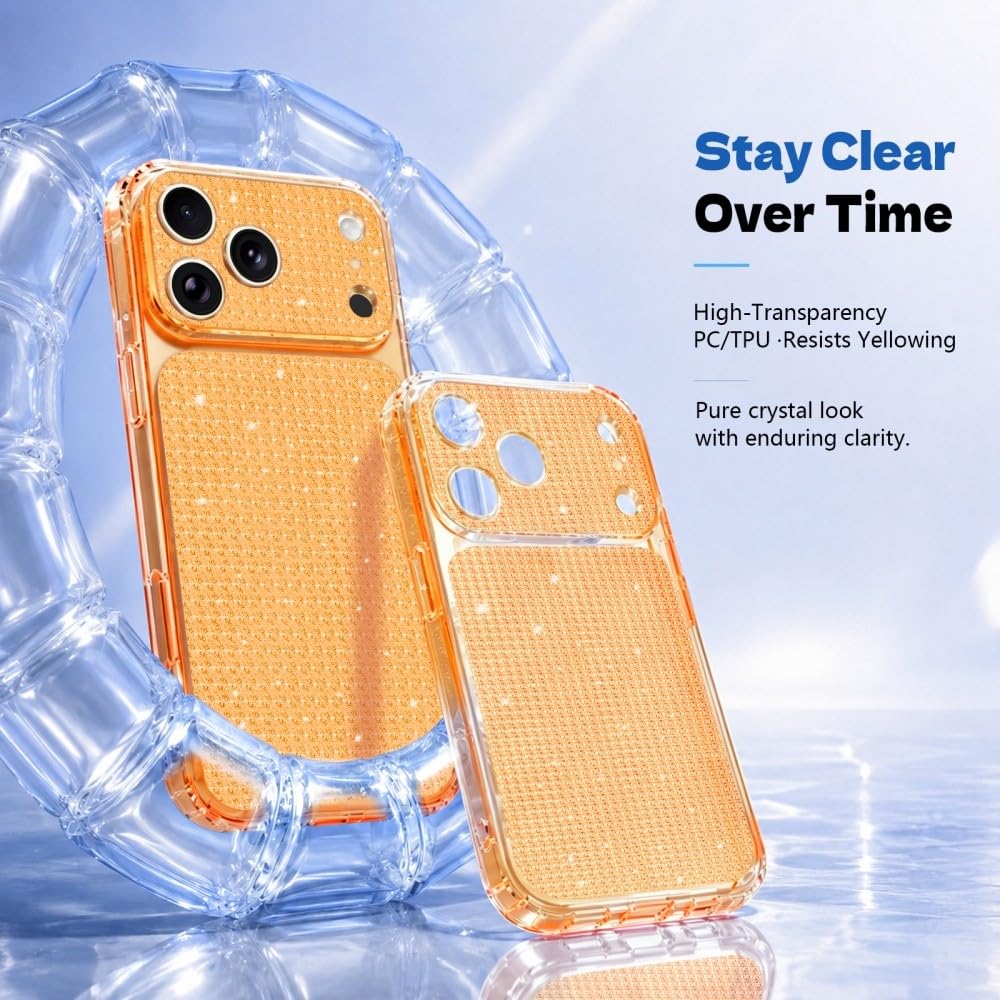 Generic Funda compatible con iPhone 15 (color: transparente) a prueba de golpes con purpurina y carcasa trasera de silicona dura