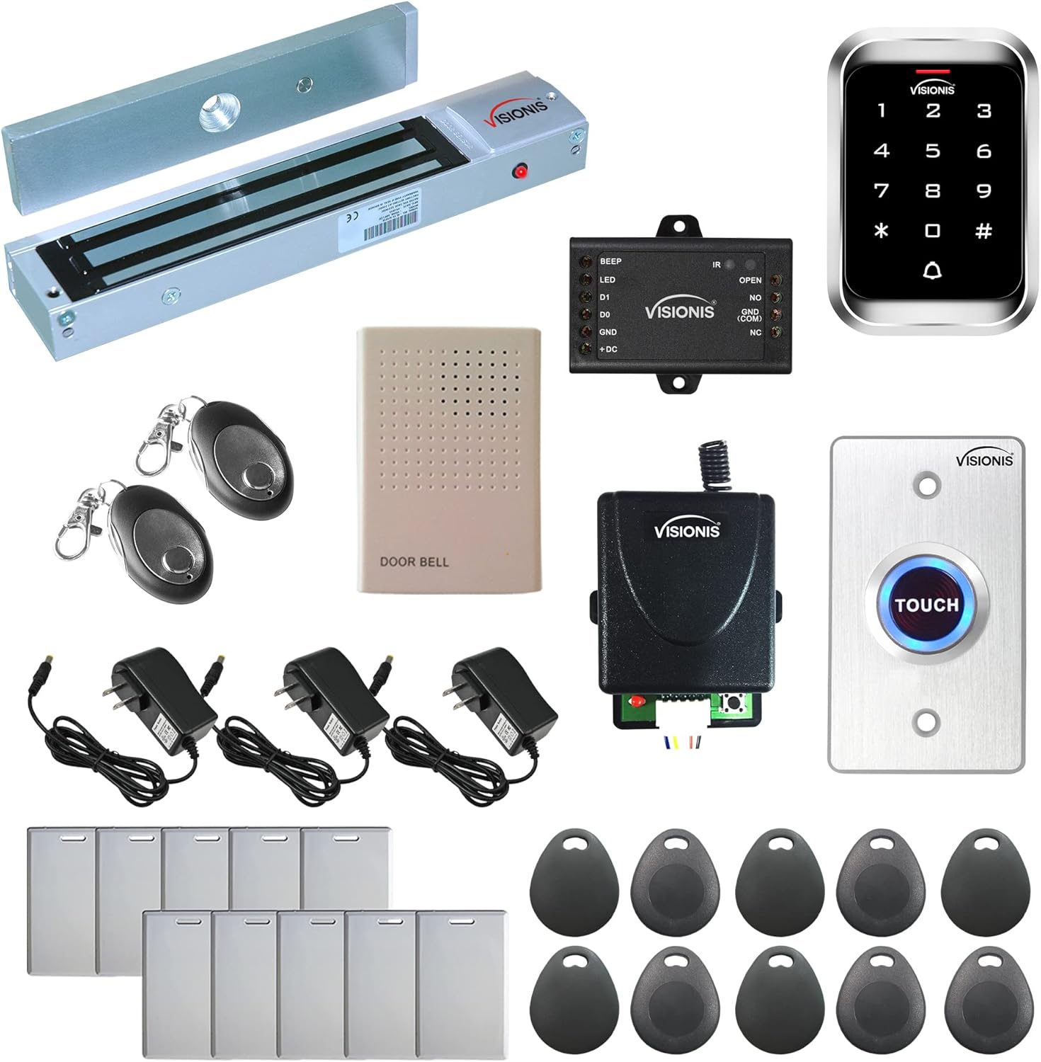 Visionis FPC-5146 One Door Access Control Out Swinging Door 600lbs Maglock + Outdoor Keypad/Reader Standalone + Mini Controller + Wiegand 26, No Software, EM Card, 1000 Users Wireless Receiver + PIR