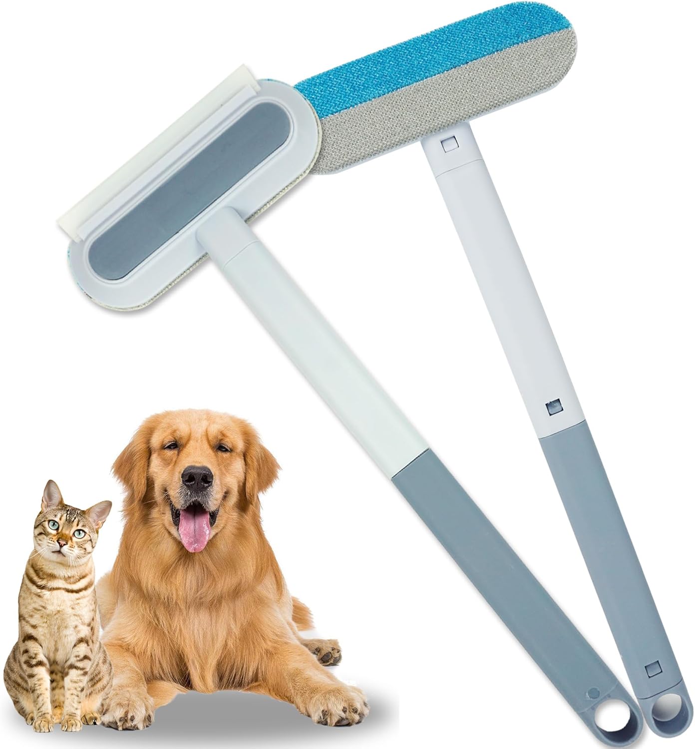 Pet Hair Removal Tool 2 Pieces, Dog and Cat Hair Remover for Couch Carpet Furniture, 4 in 1 Multifunctional Pet Hair Removal Broom, Cleaning Brush for Window Tile, Reusable Washable