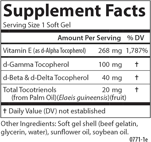 Miniatura 9 de Carlson - E-Gems Elite, 400 UI (268 mg) de vitamina E con tocoferoles y tocotrienoles, fuente natural, cápsulas de vitamina E, salud cardíaca y